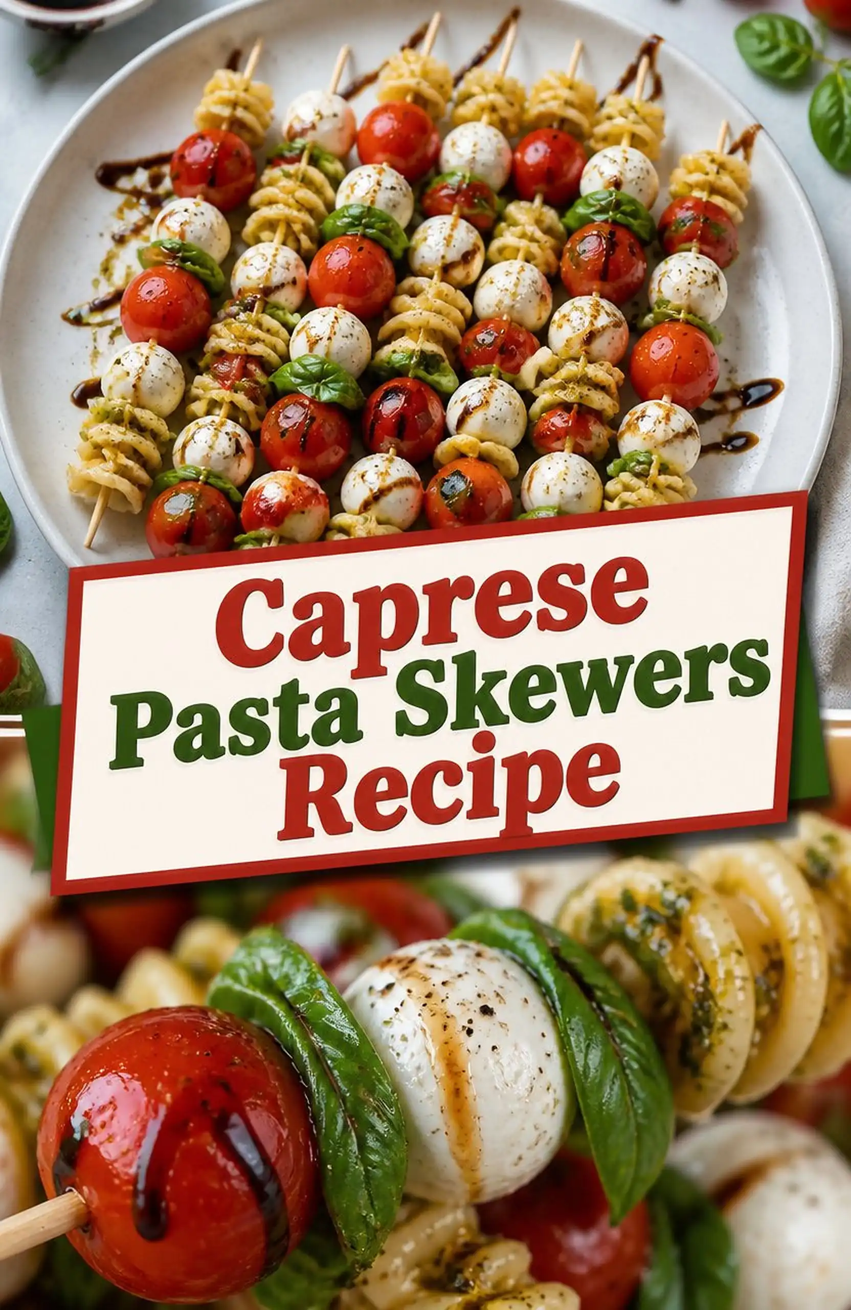 Caprese Pasta Skewers Recipe - close-up of the finished dish