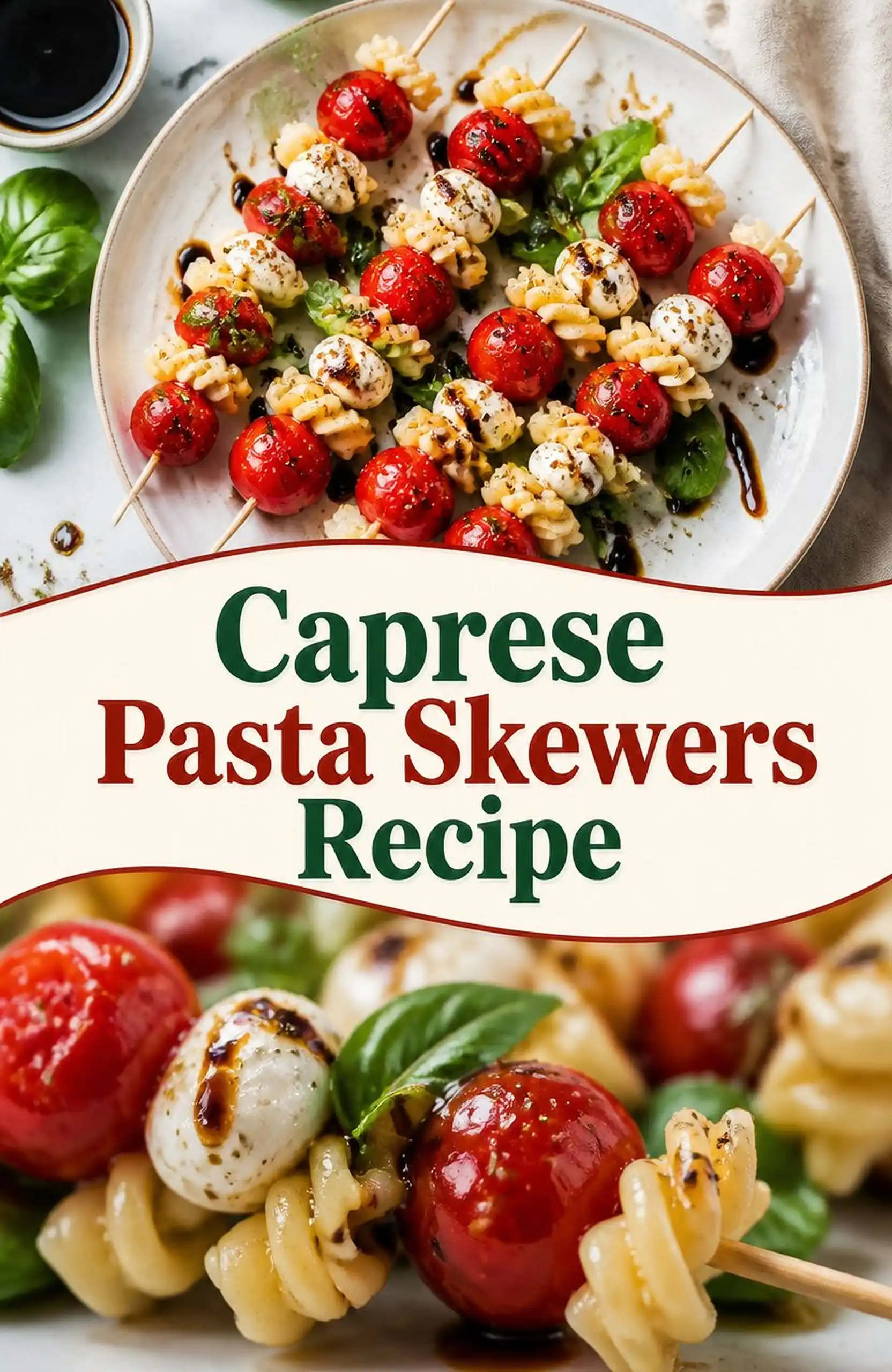 Caprese Pasta Skewers Recipe - save this recipe pin for later