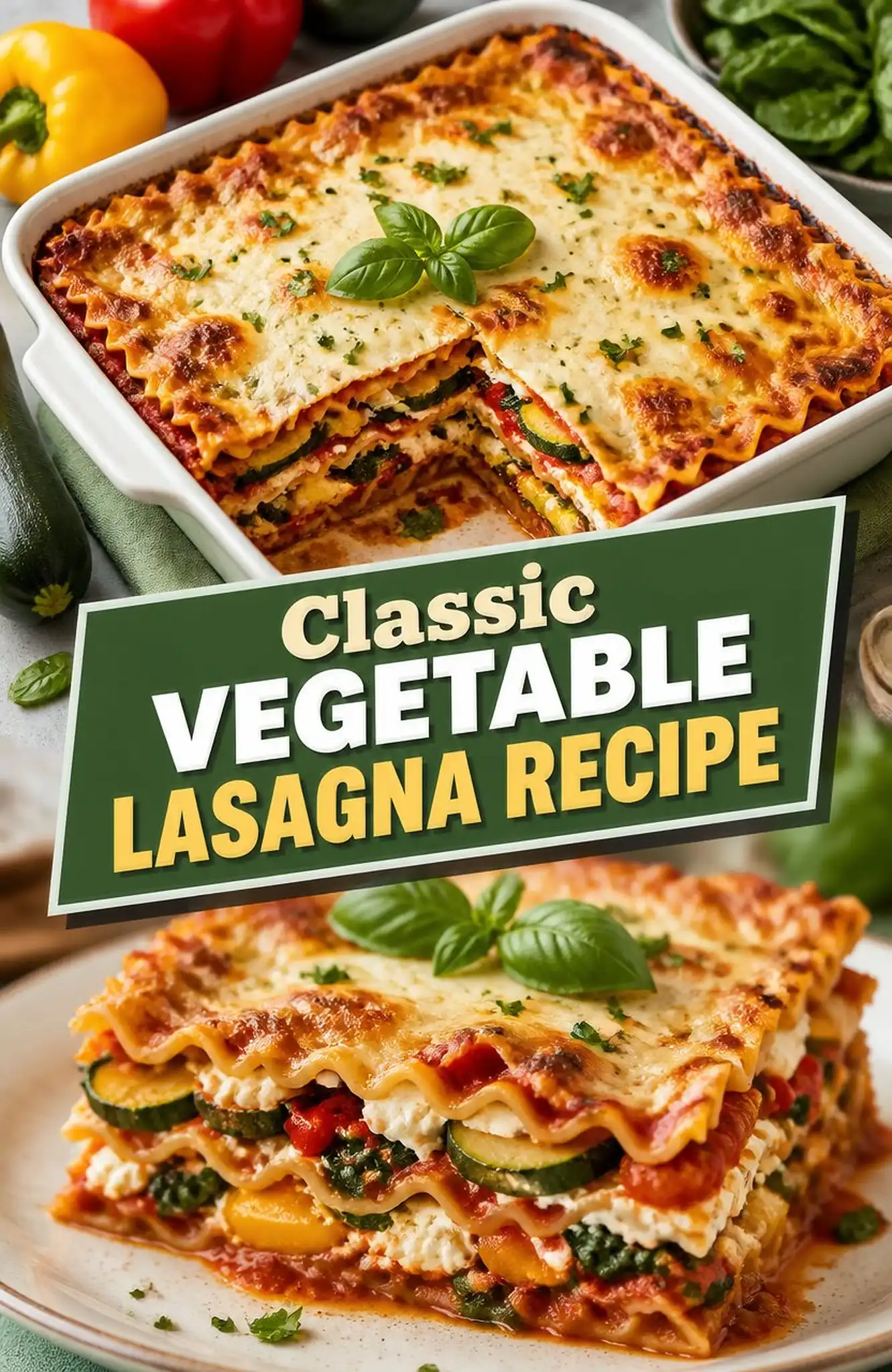Classic Vegetable Lasagna Recipe - close-up of the finished dish
