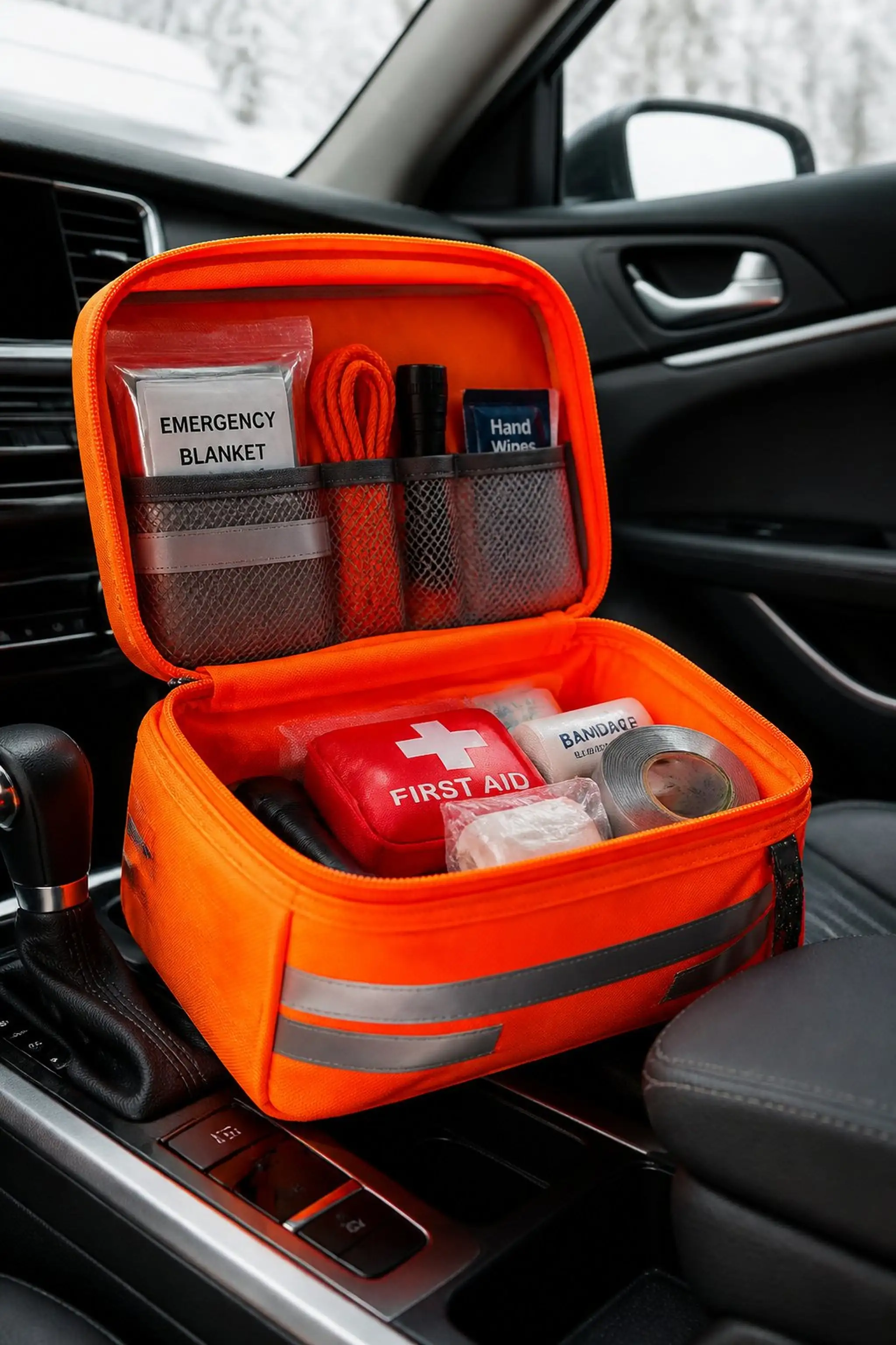 Compact emergency kit in a bright pouch