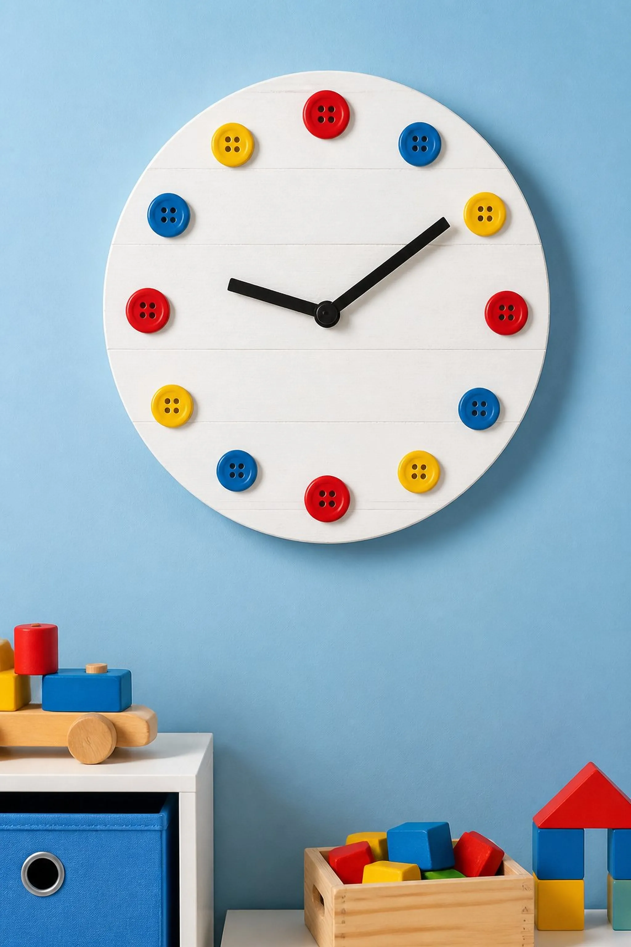 Assemble a button-themed clock face