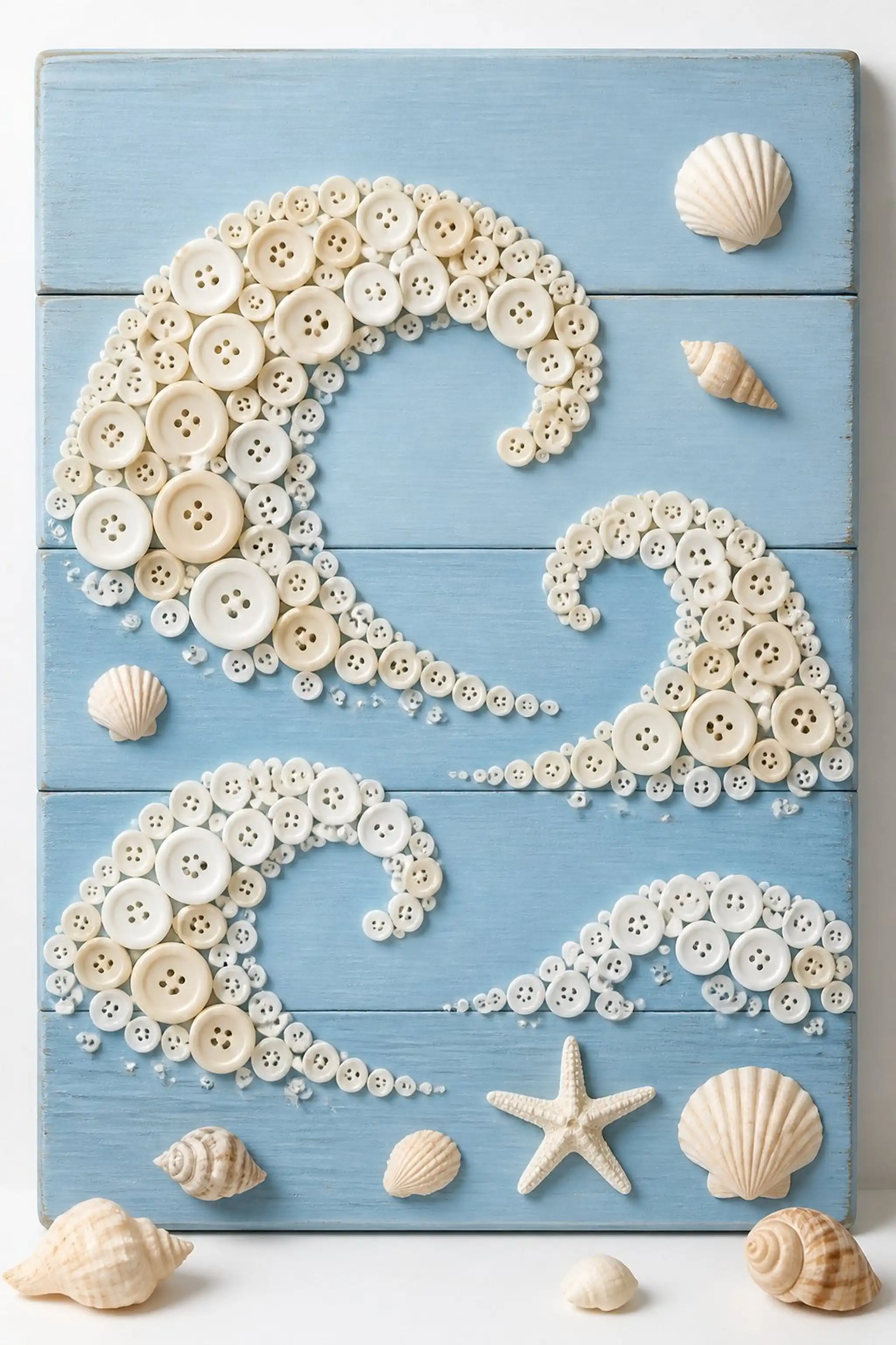 Assemble button seashell collage