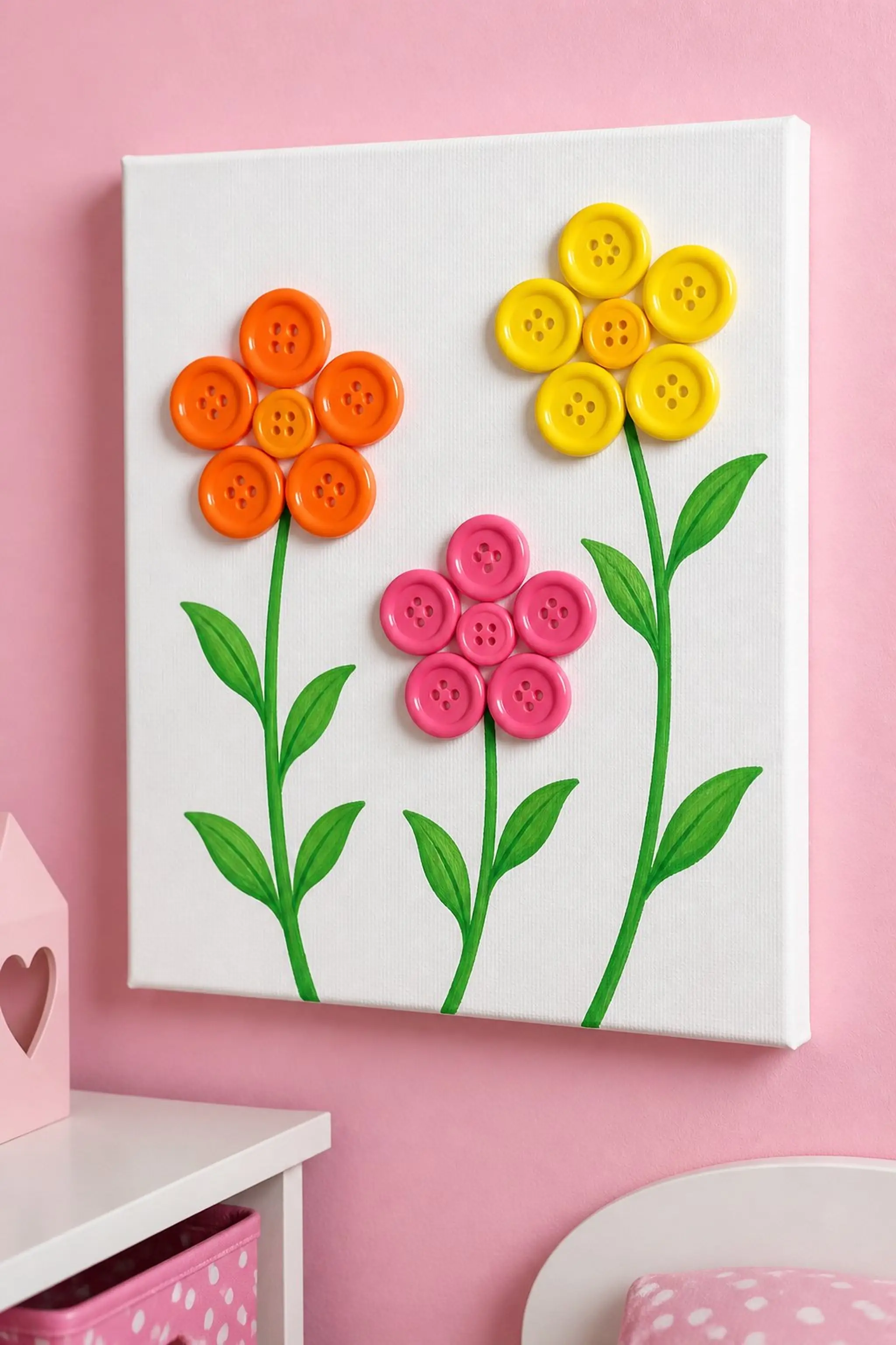 Button Flower Bouquet on Canvas