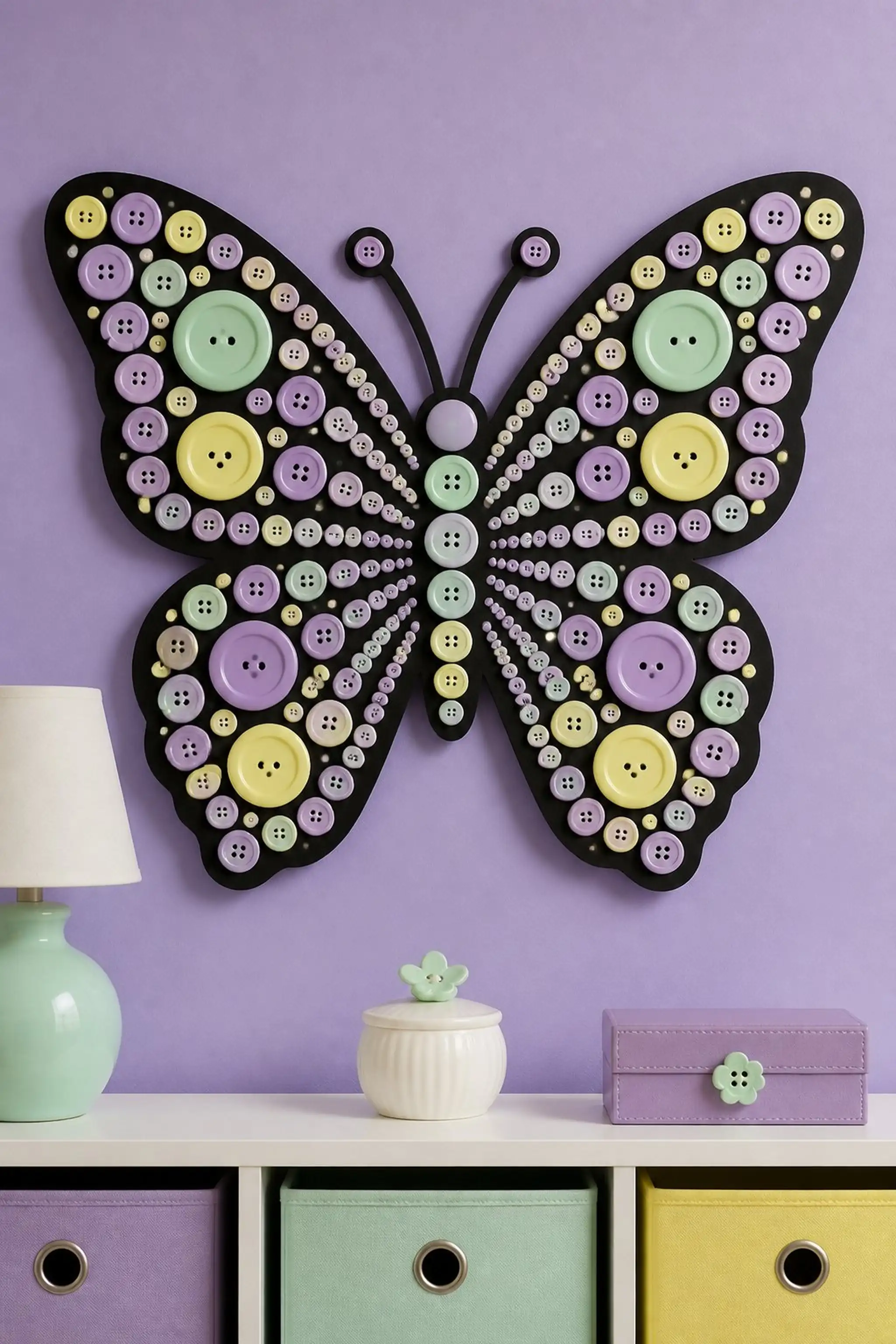 Compose a decorative button butterfly