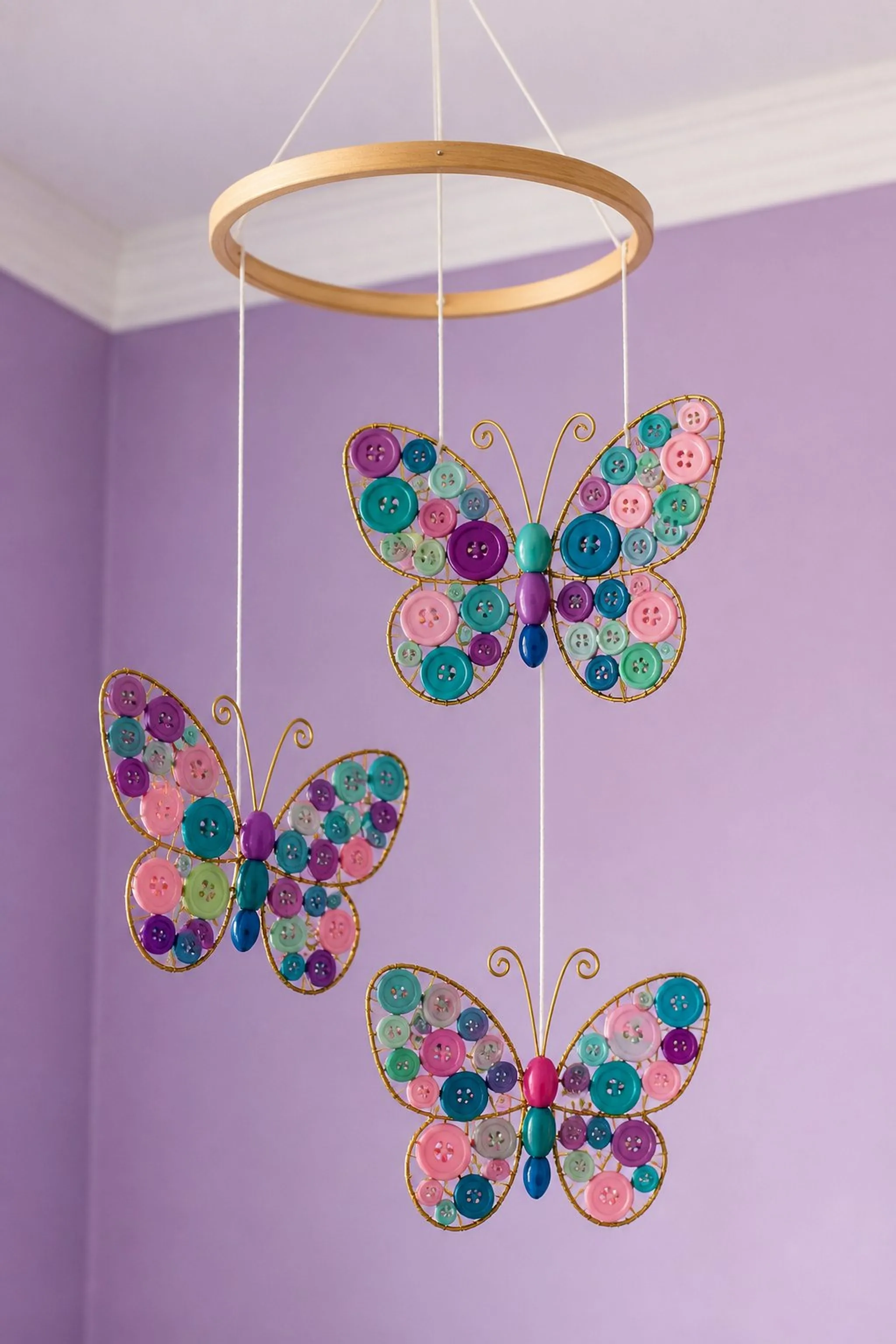 Construct button butterflies mobiles