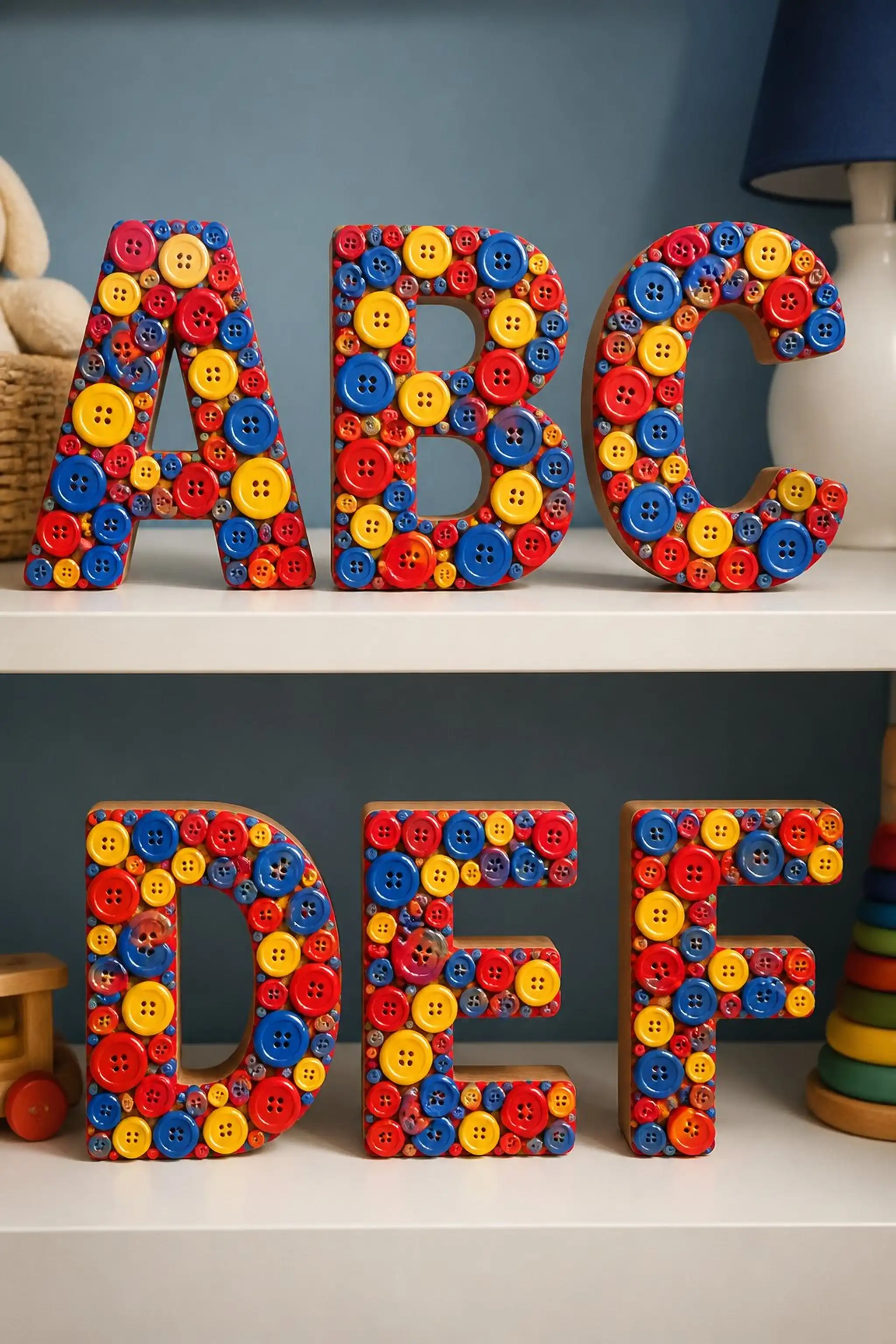 Craft a button-covered letters wall art
