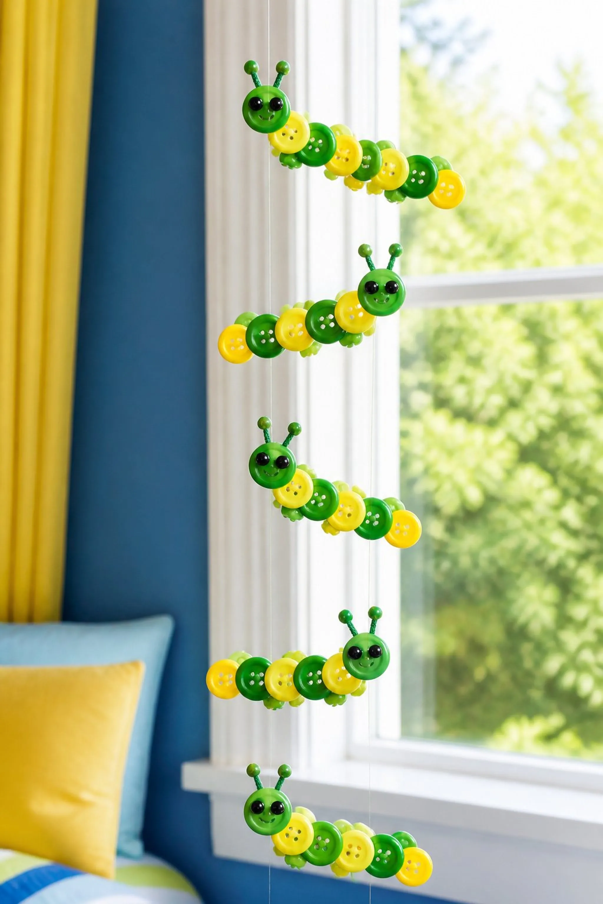 Design a button caterpillar garland