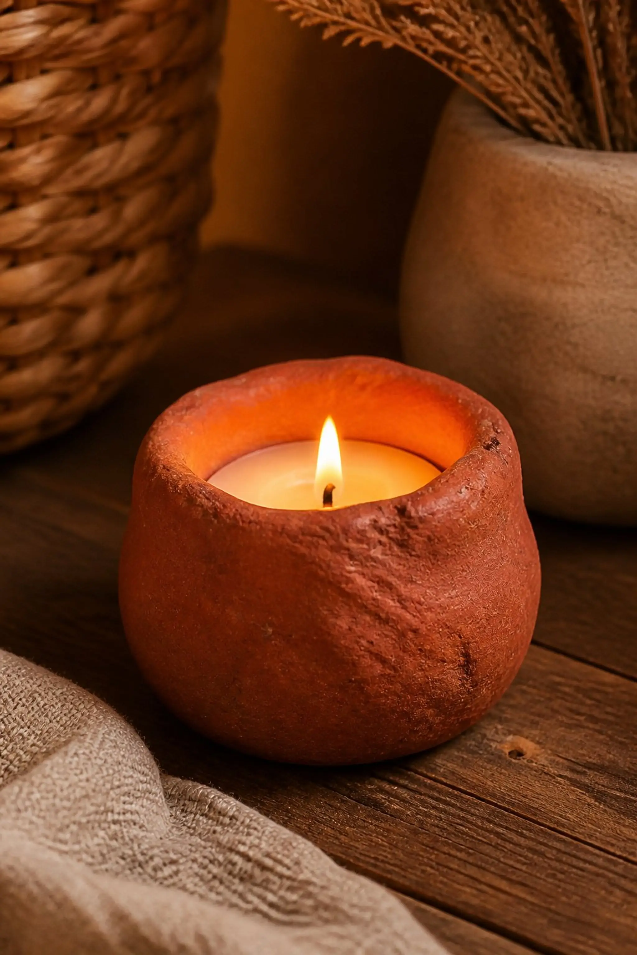 Ceramic pinch pot with candle center
