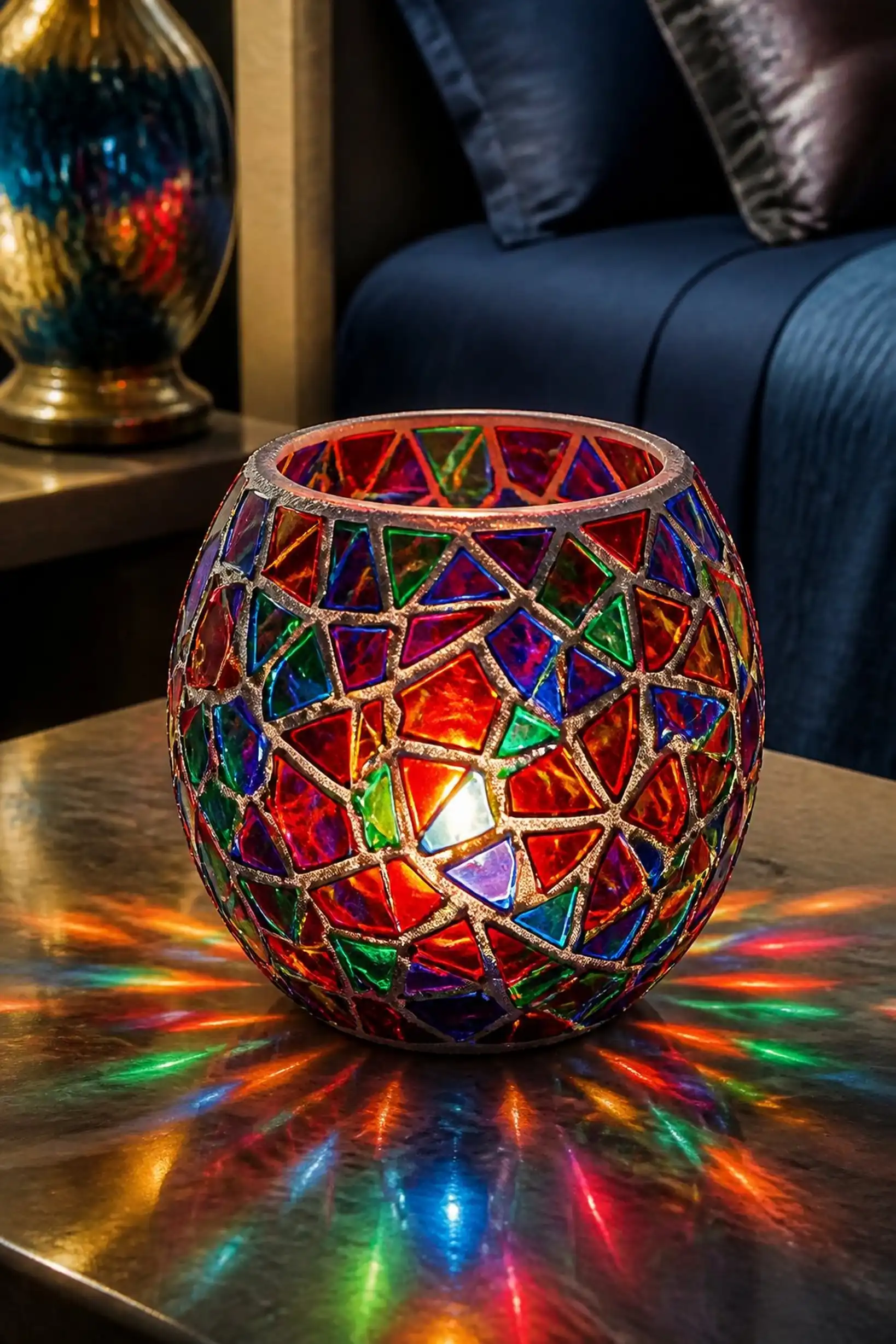 Colorful mosaic glass candle holder