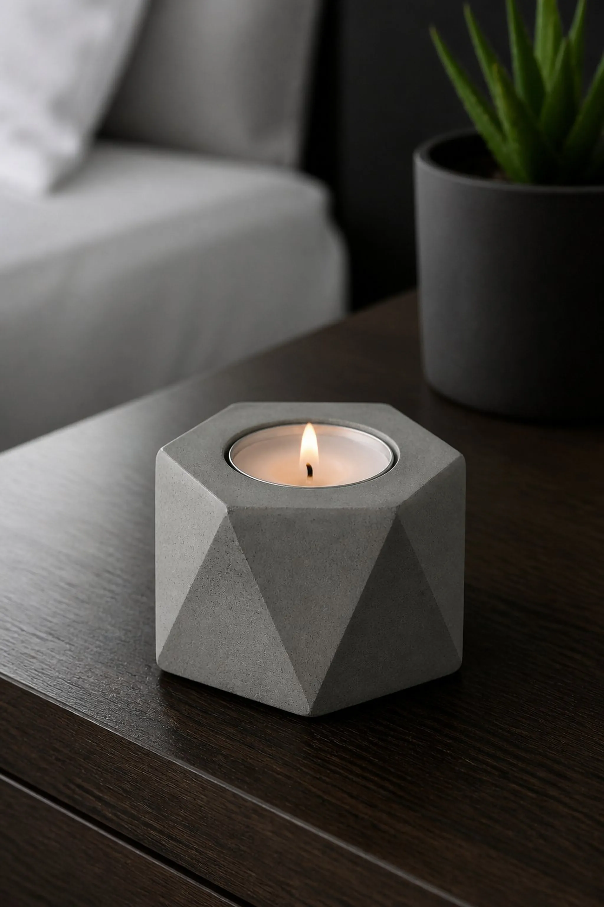 Geometric concrete holder for an Industrial vibe