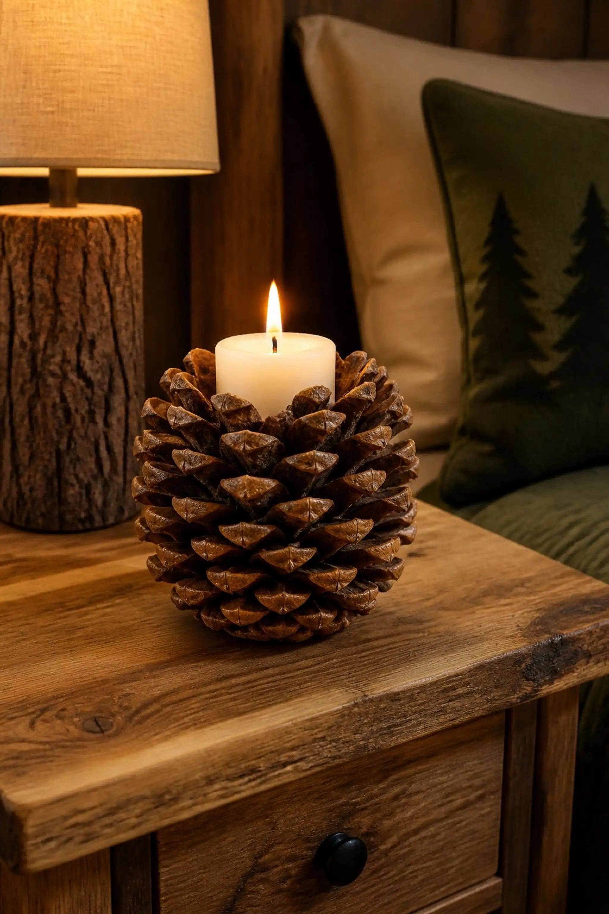 Natural pinecone candle holder centerpiece
