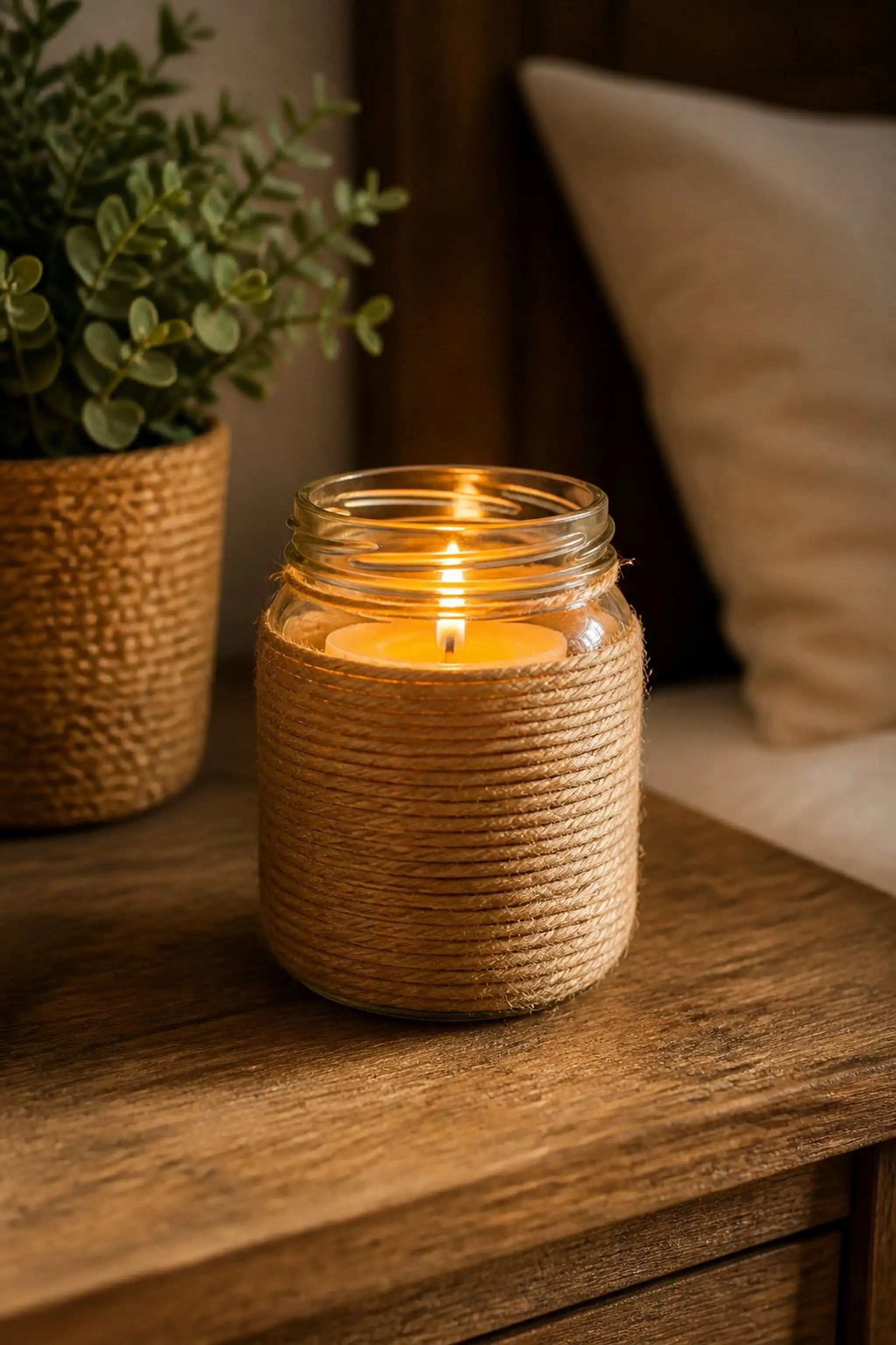 Rustic Mason Jar holder with twine accents