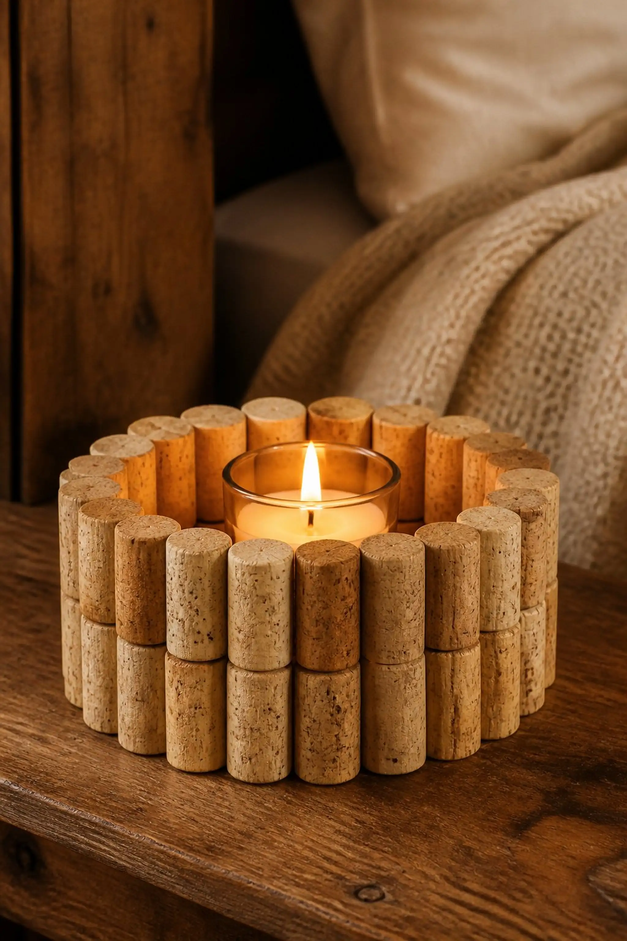 Upcycled wine cork votive holder
