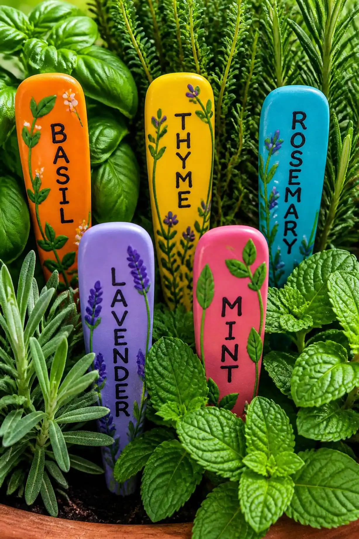 Bright color-coded markers for easy herb identification