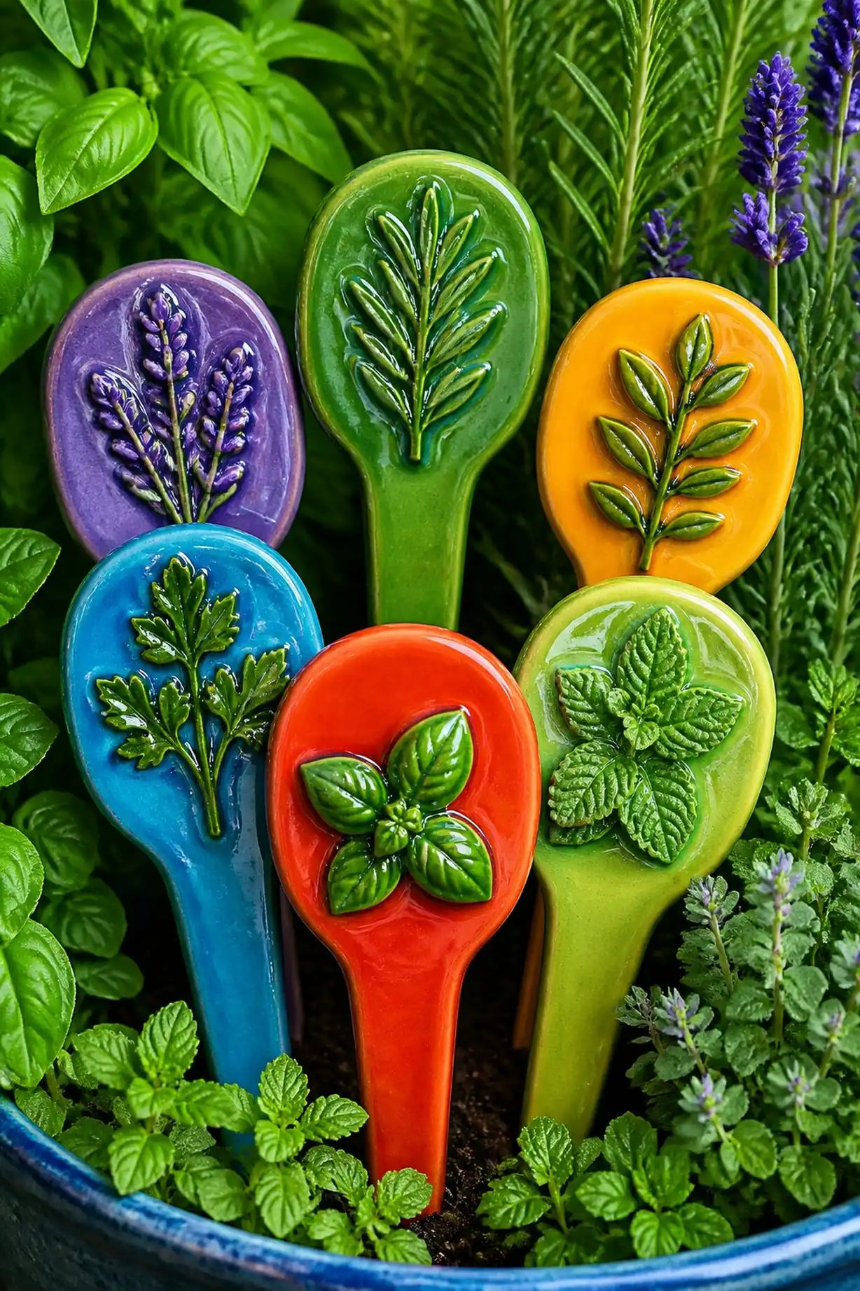 Colorful glaze finishes brighten herb markers