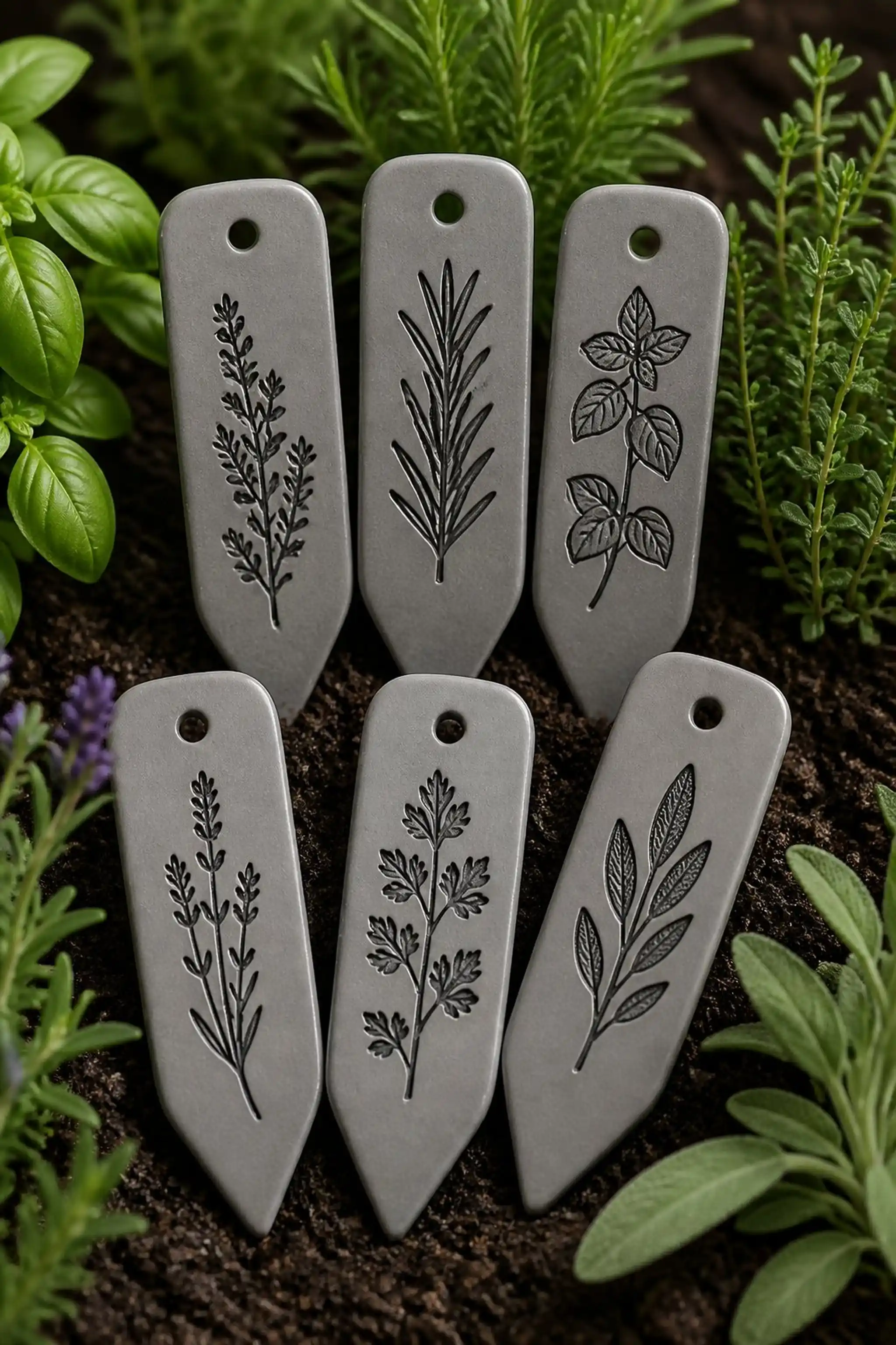 Hand-lettered calligraphy on smooth clay tags