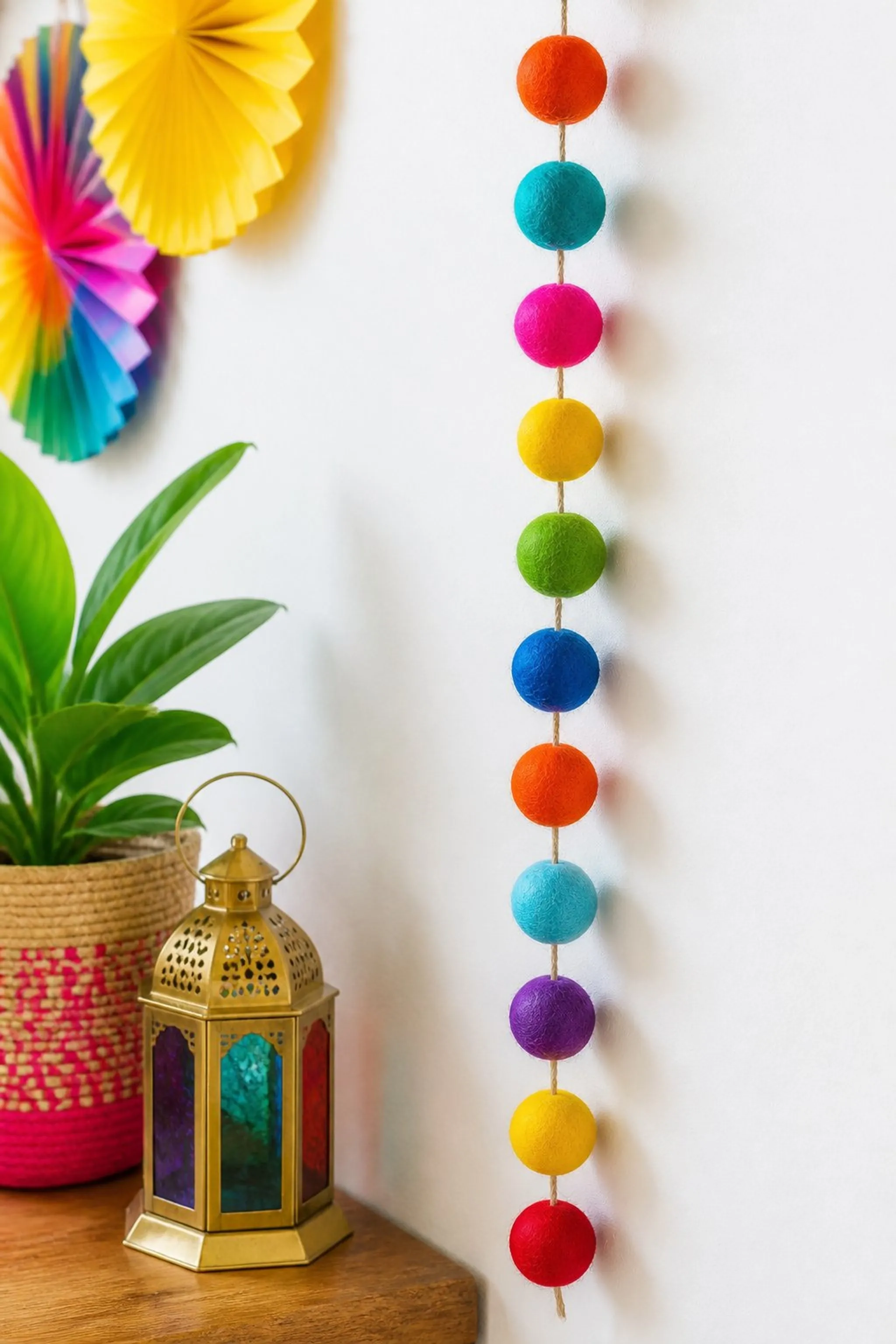 Colorful felt ball garland adds playful flair