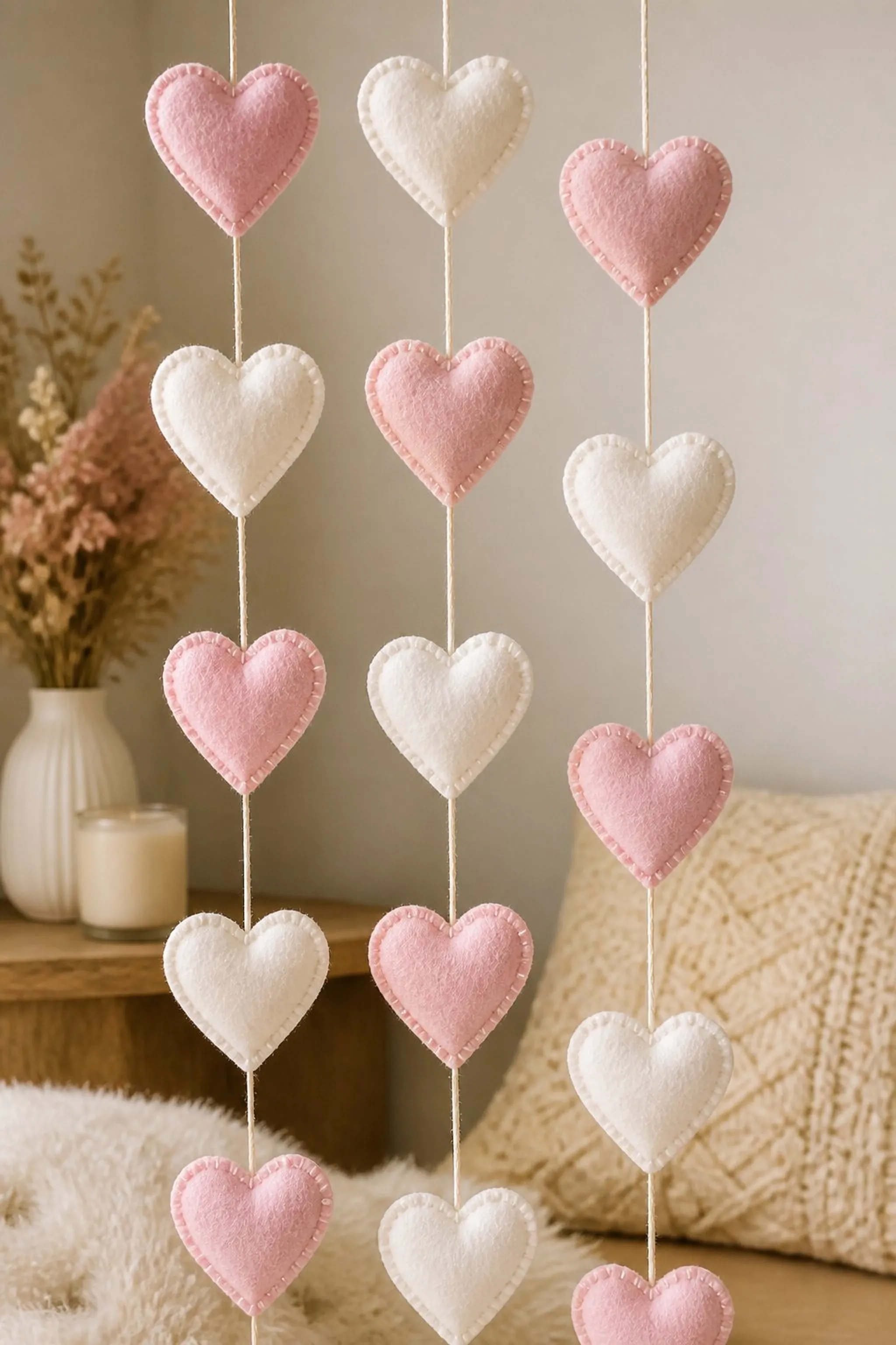 Cute felt heart garland for sentimental touch