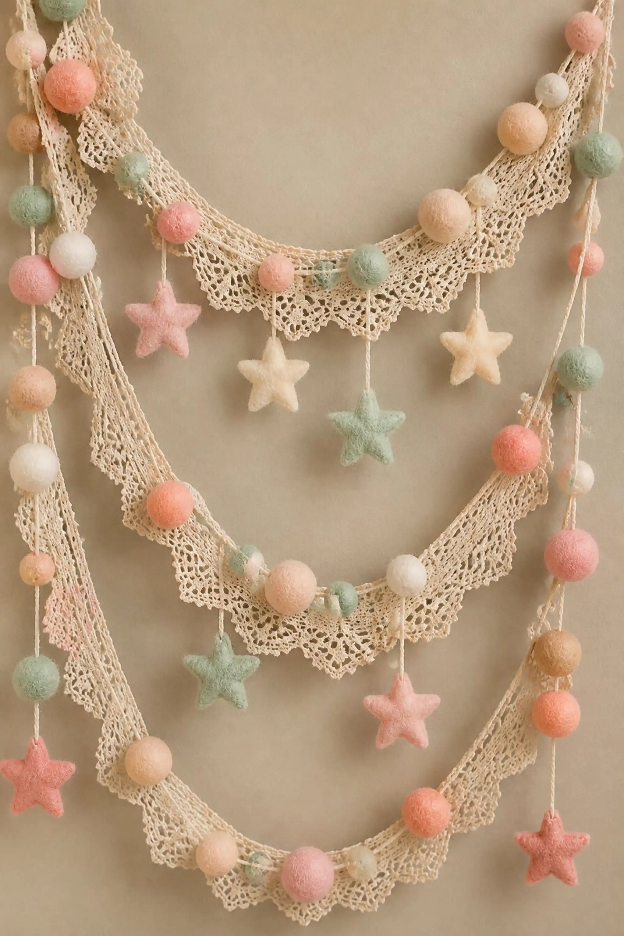 Delicate lace and felt combine for vintage garland