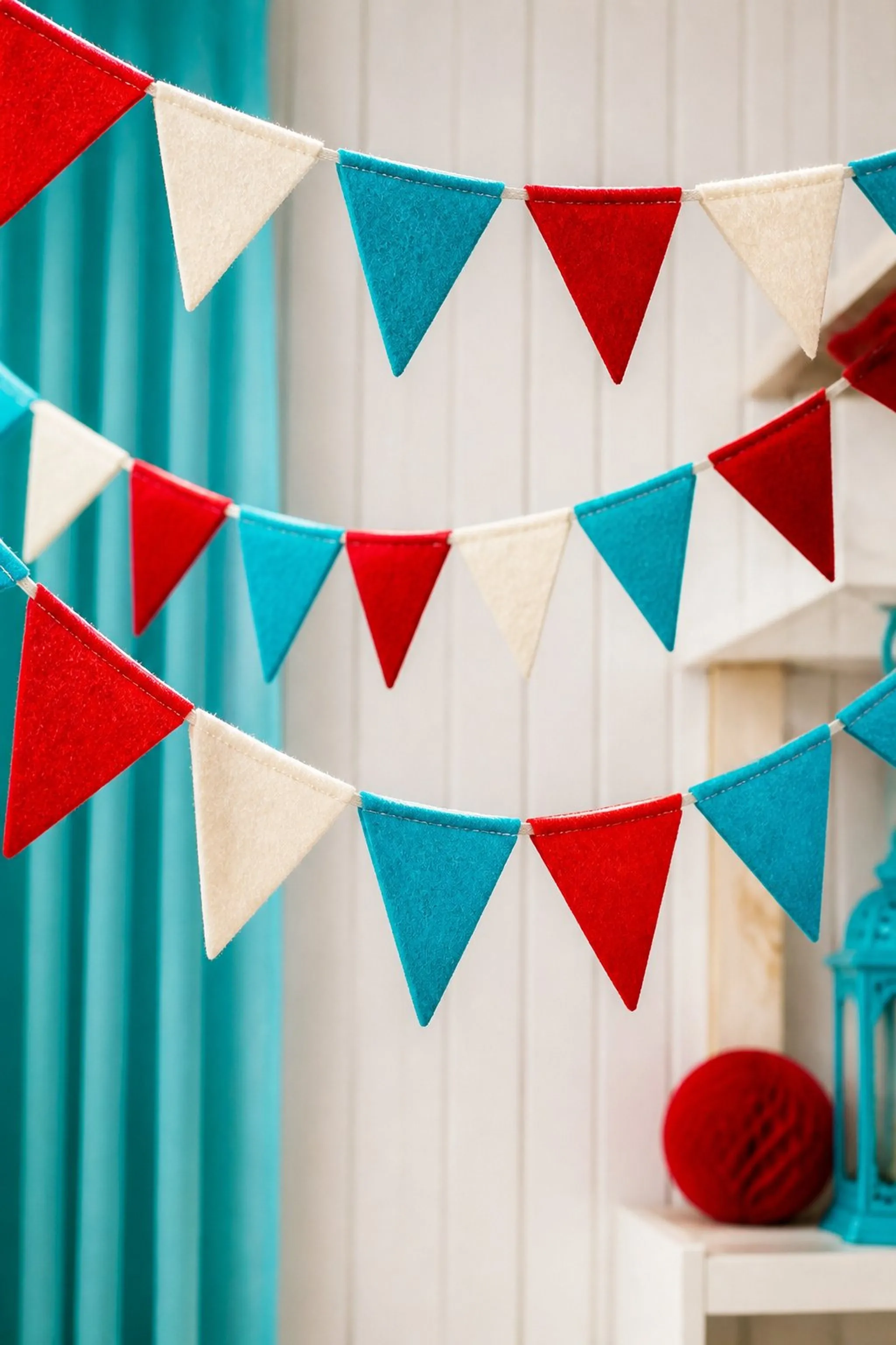 Festive felt flags sway with gentle movement
