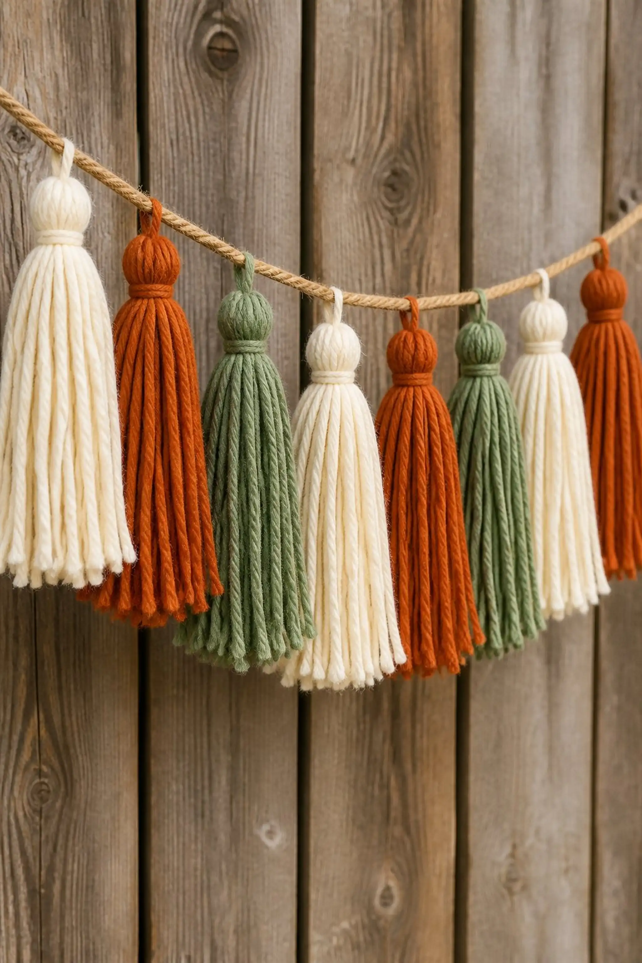 Rustic tassel garland with soft wool strands