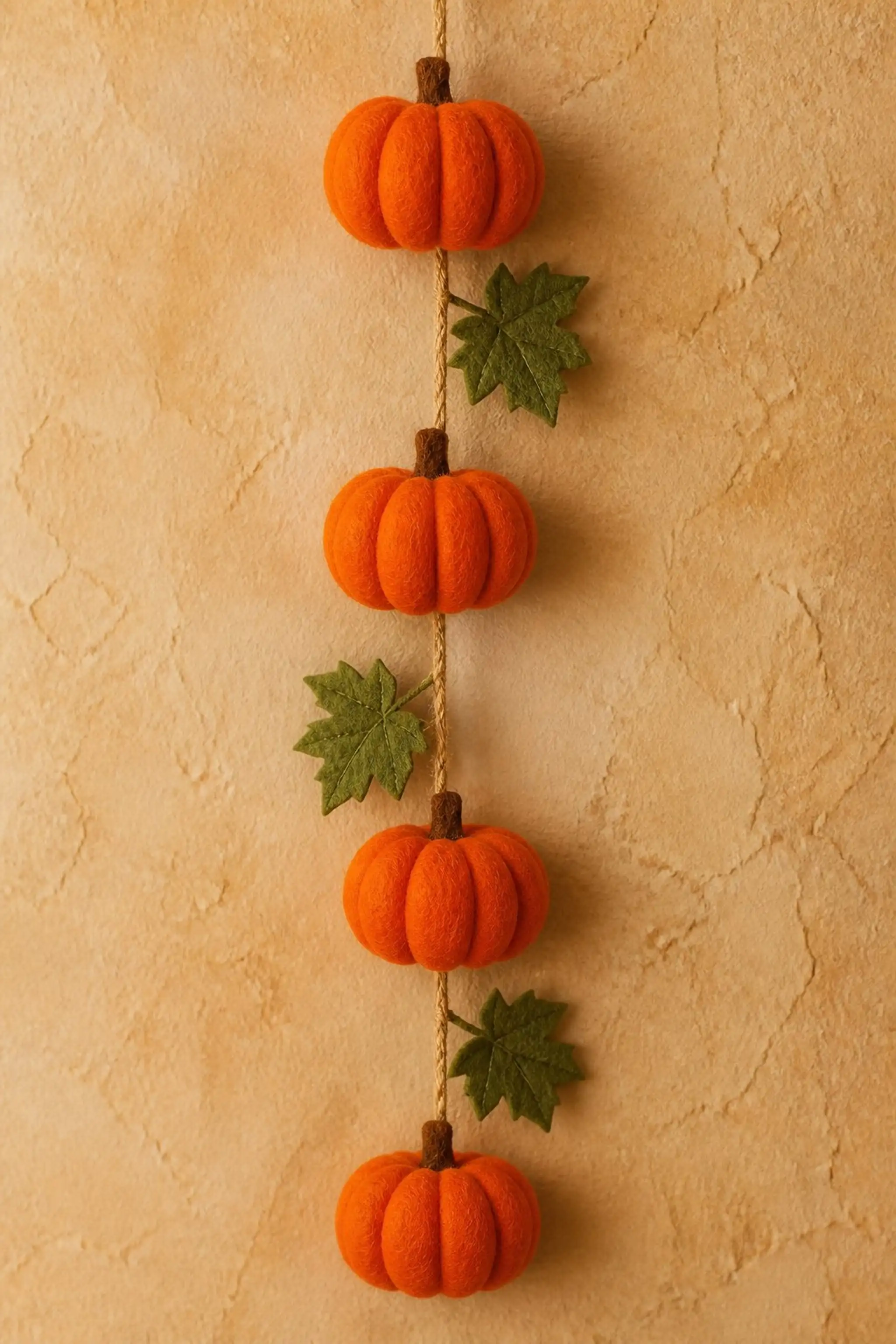 Seasonal pumpkin and leaf felt garland style