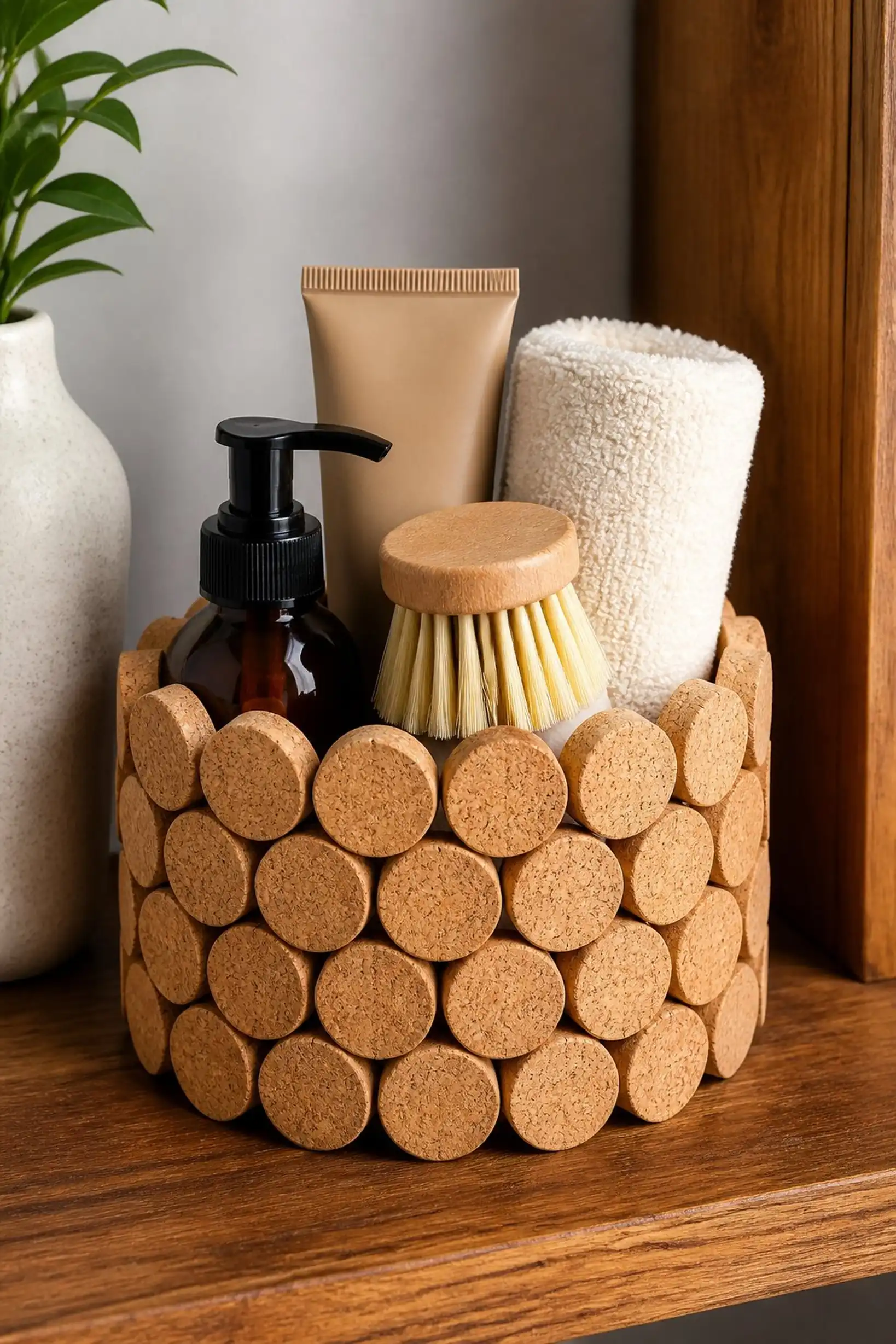 Cork coaster basket with eco-friendly feel