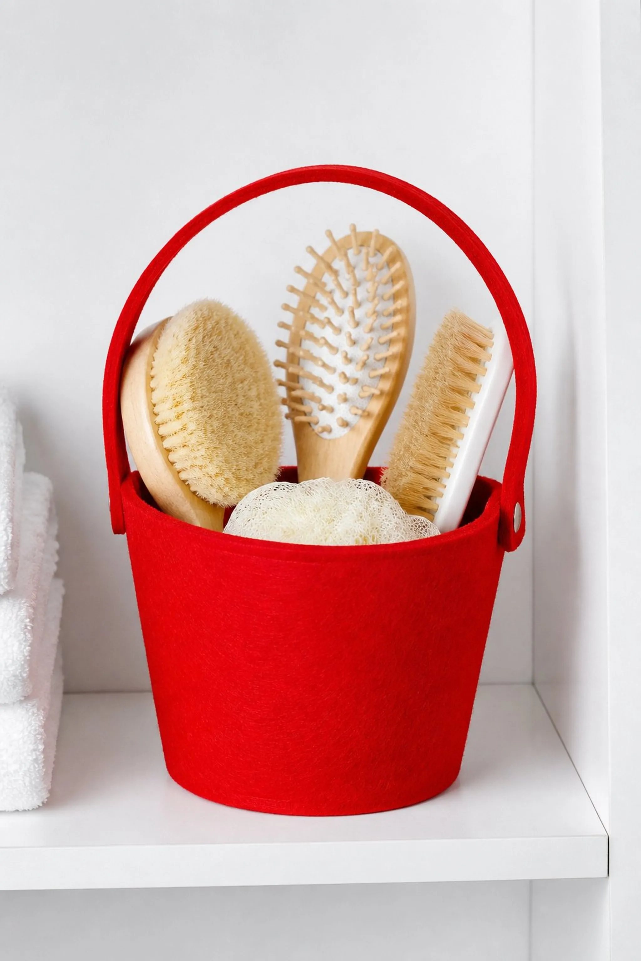Felt bucket basket with soft touch and bold color