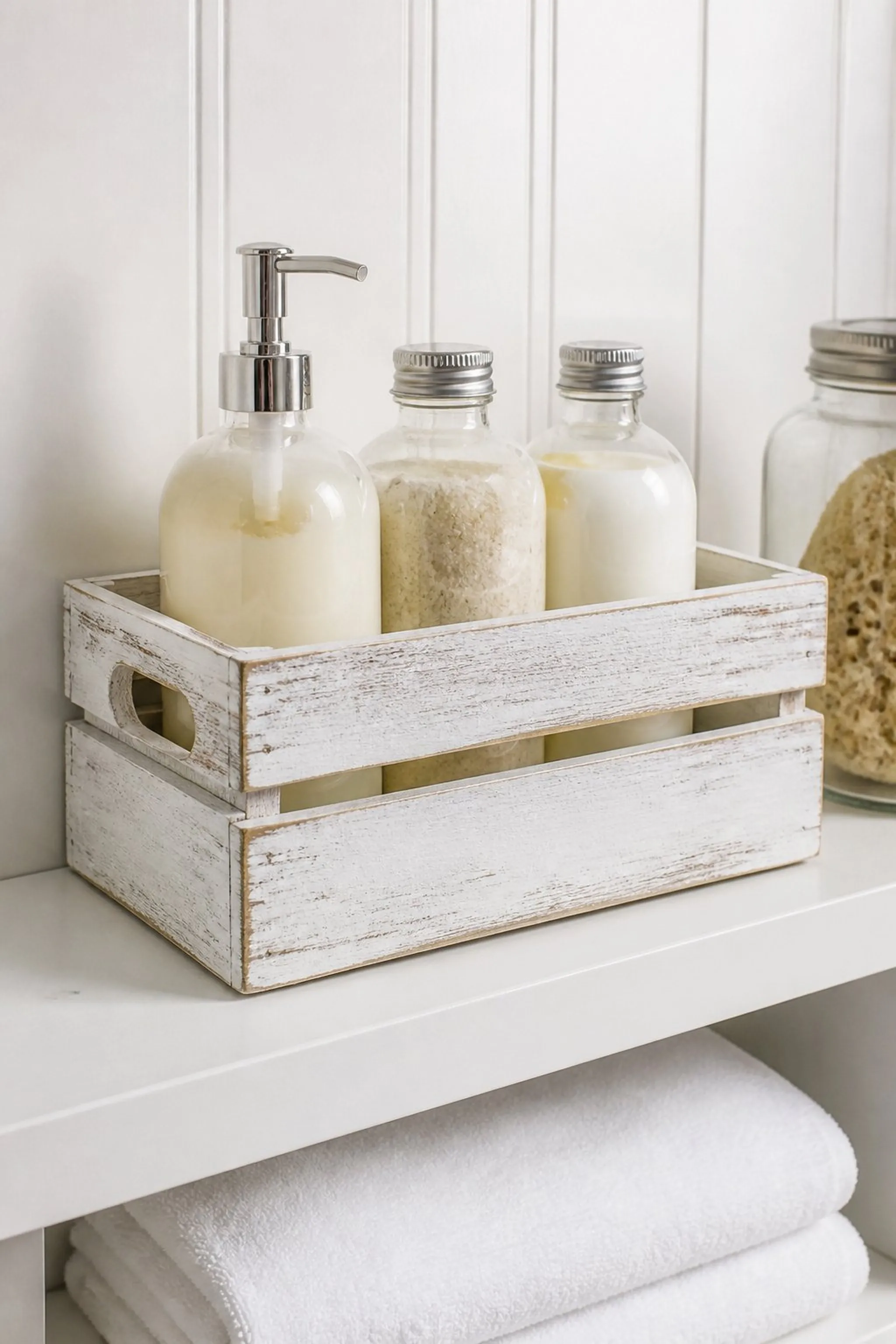 Painted wooden crate basket for rustic appeal