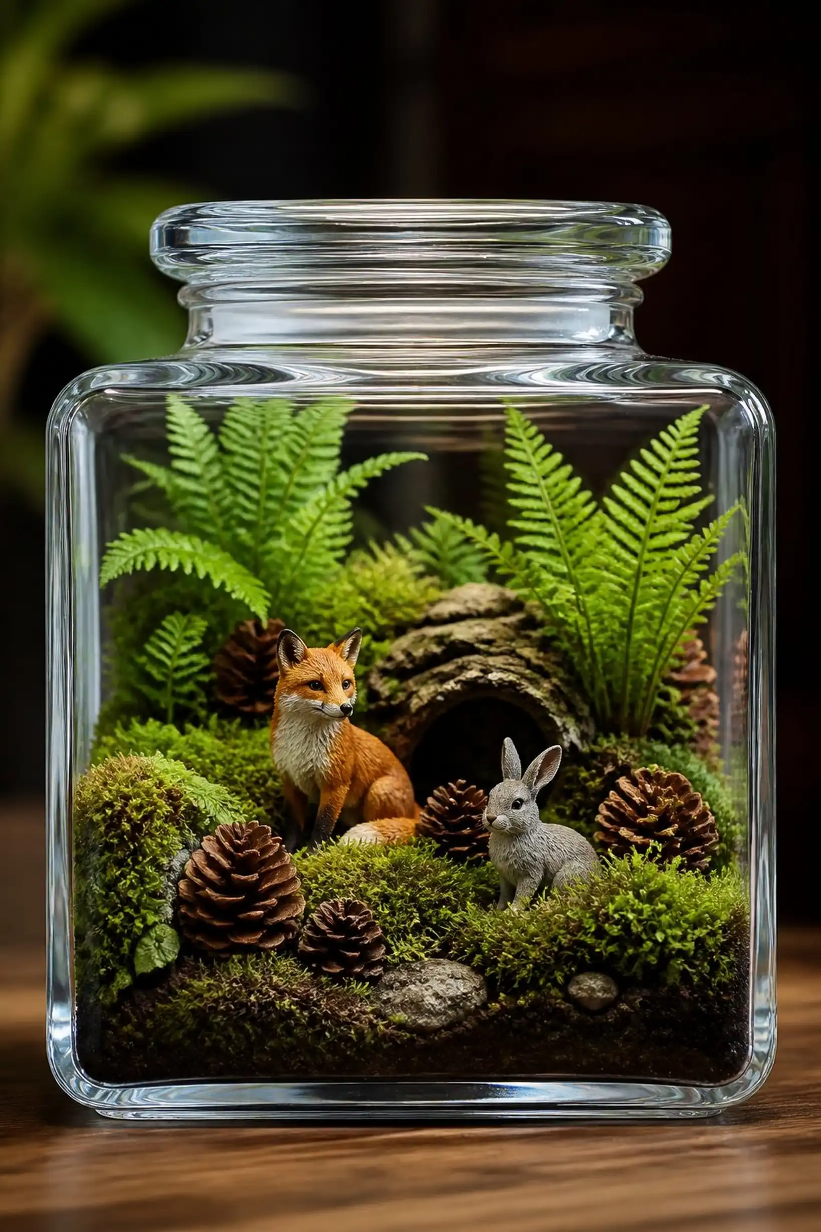 Tiny woodland creatures add whimsy to forest jar