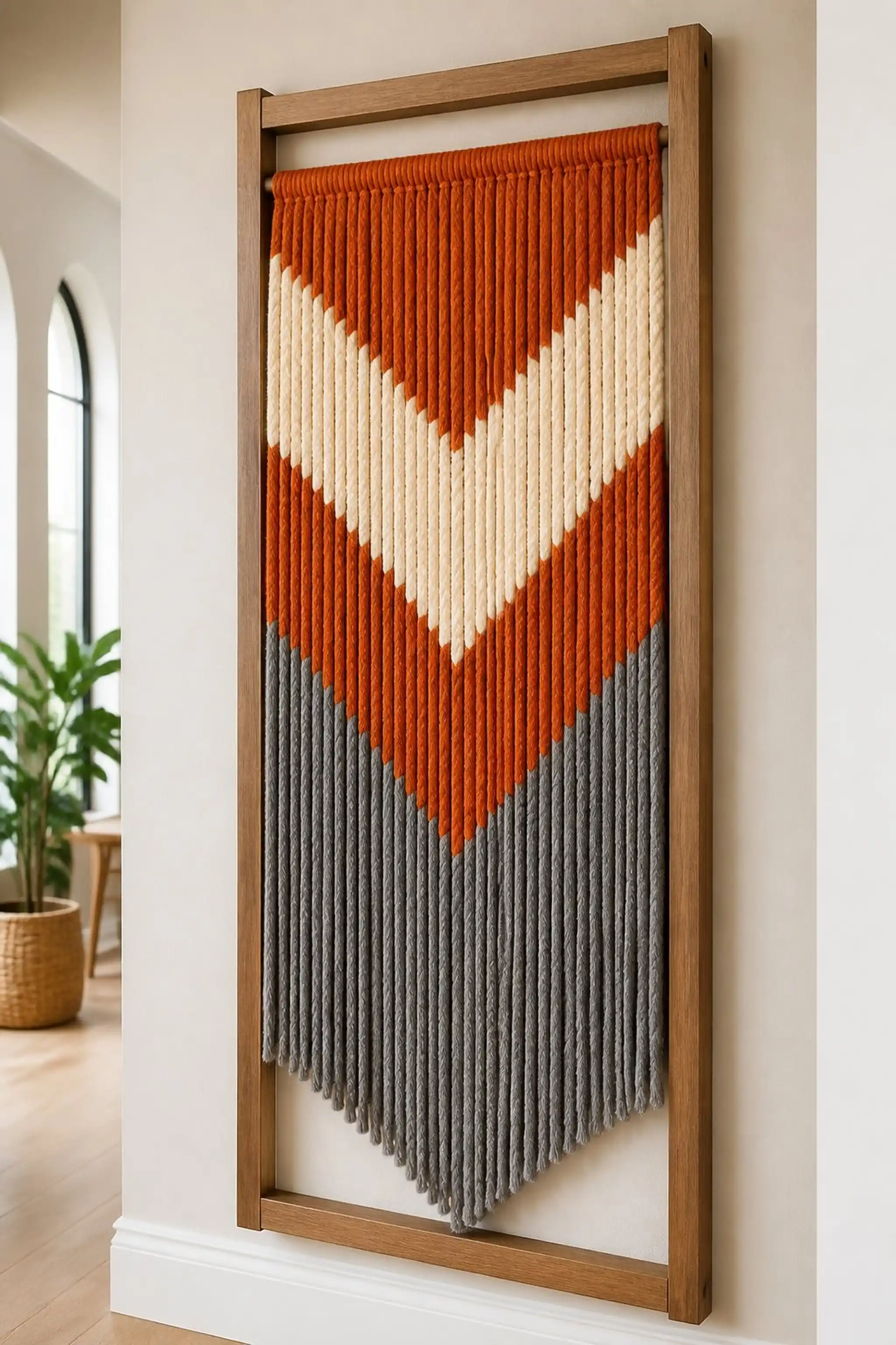 Chevron pattern yarn wall hanging with soft texture