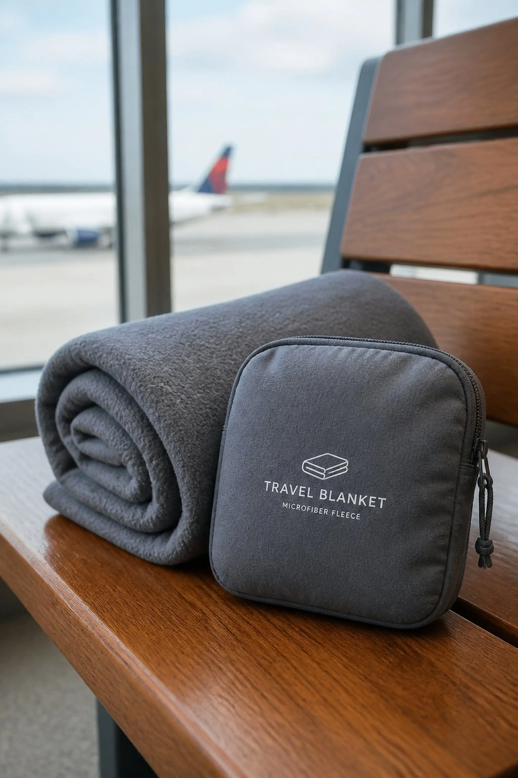 Compact folding travel blanket for chilly terminals