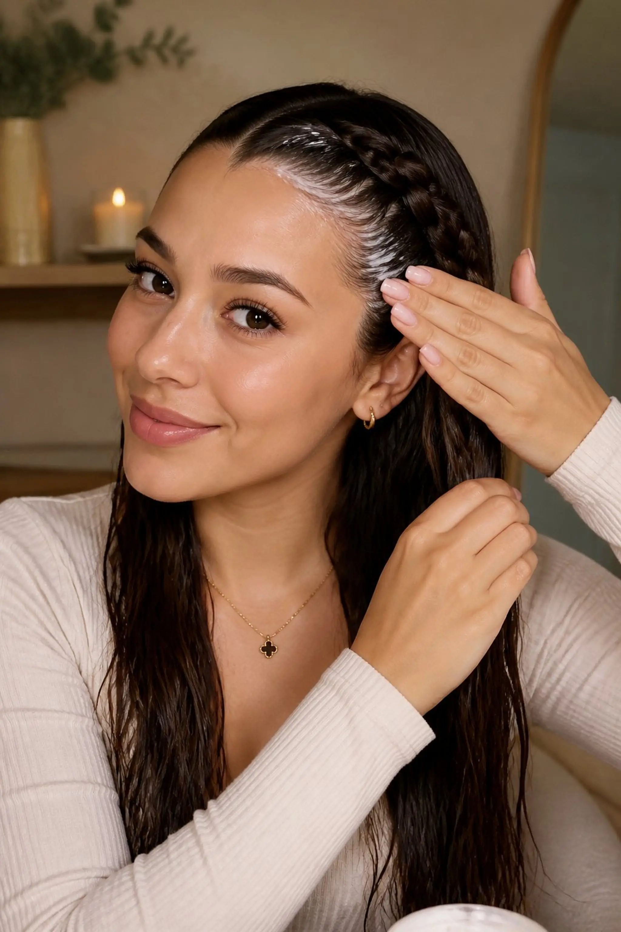 Classic French Braid Along Wet Hairline