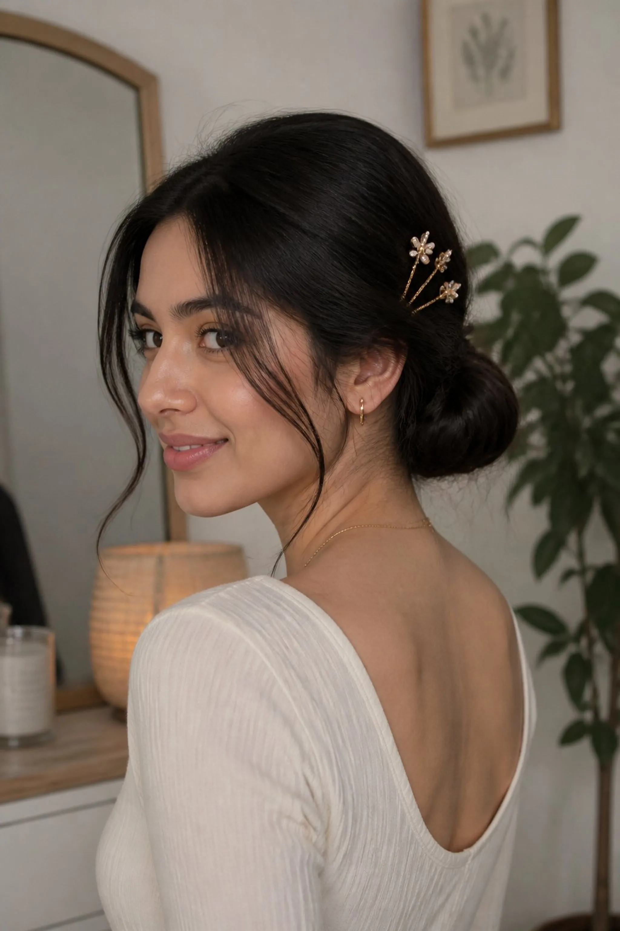 Low Bun With Decorative Hair Pins
