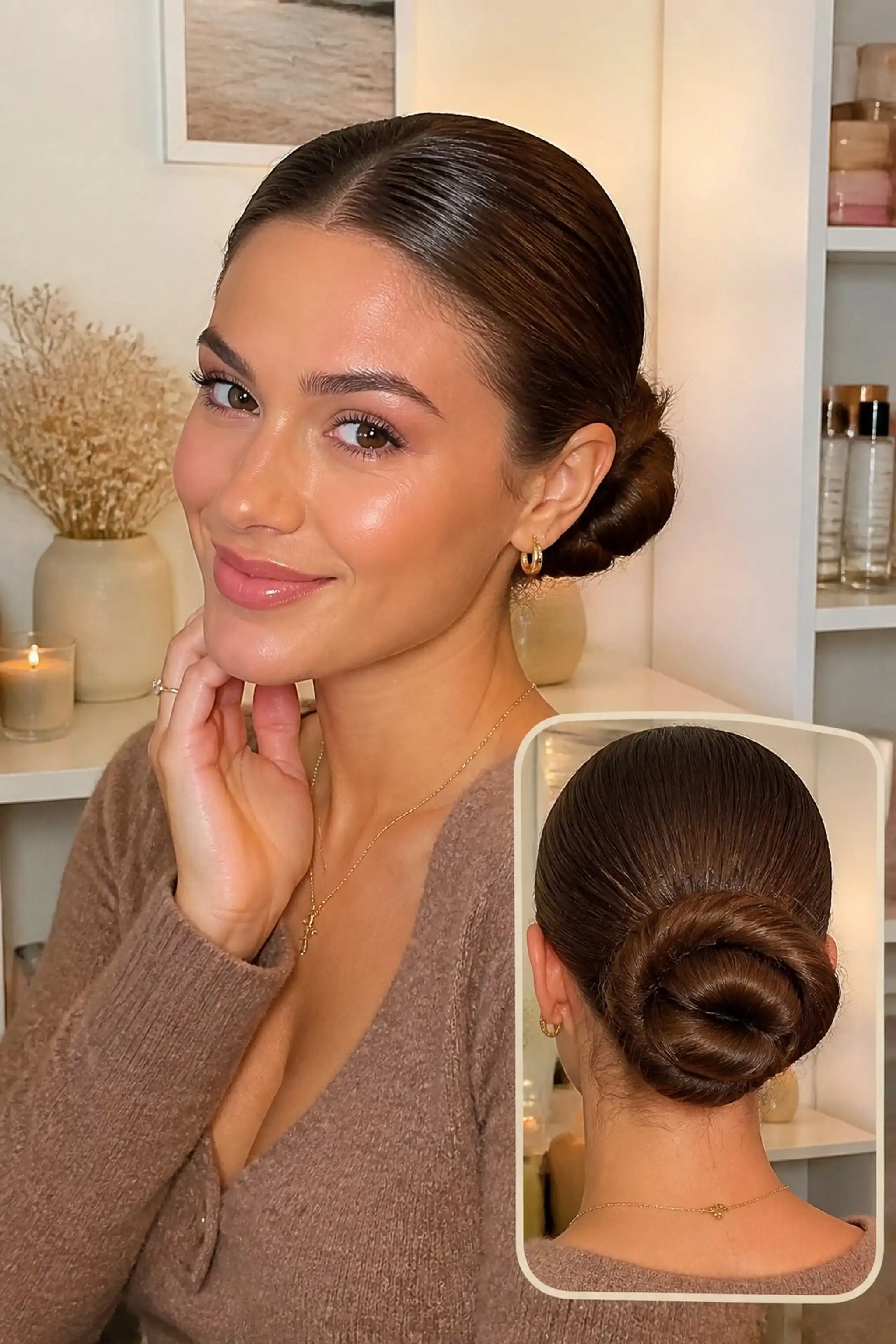 Twisted Low Bun With Wet-Look Finish