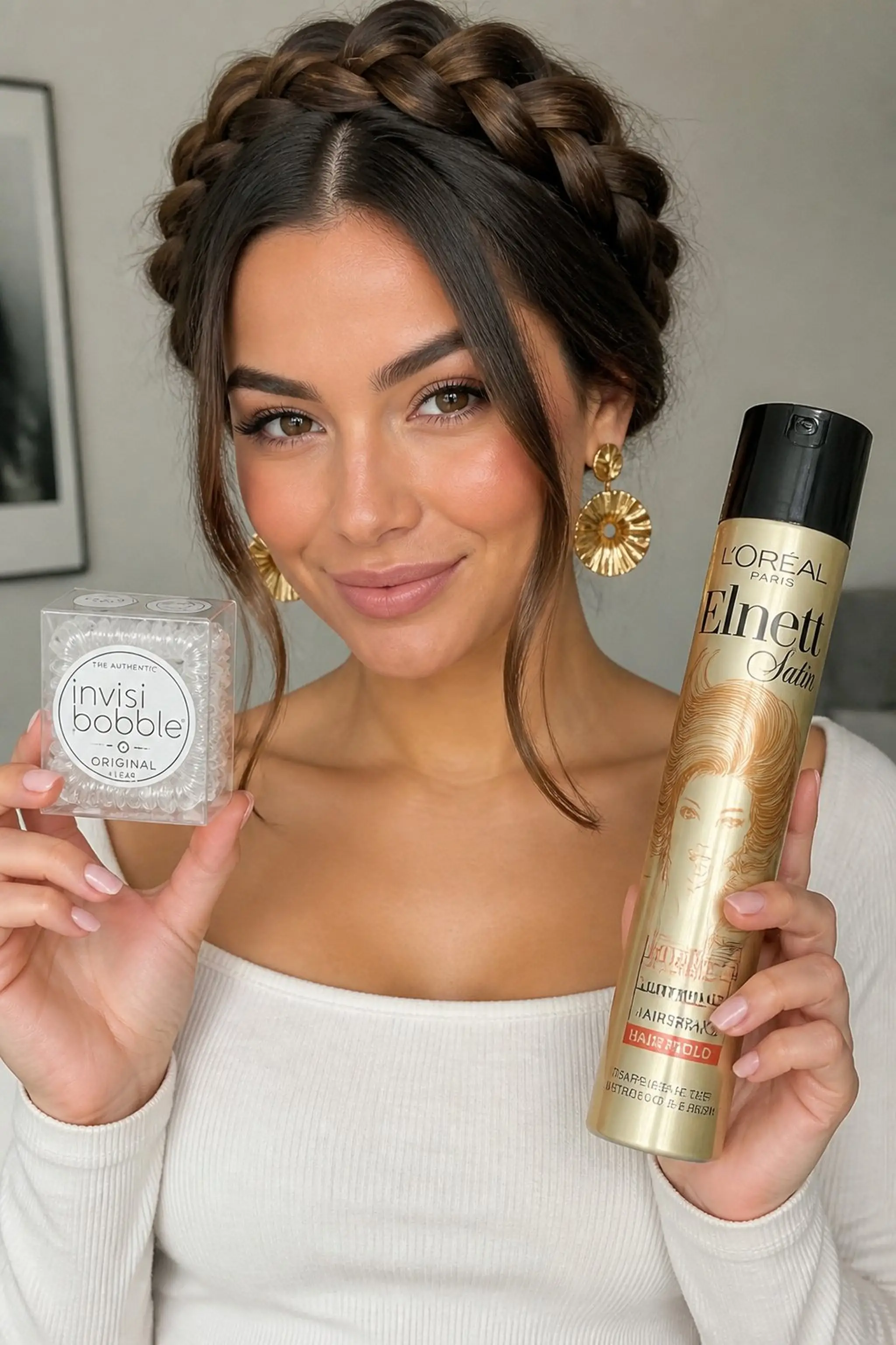 Twisted Halo Braid Keeps Focus on Earrings