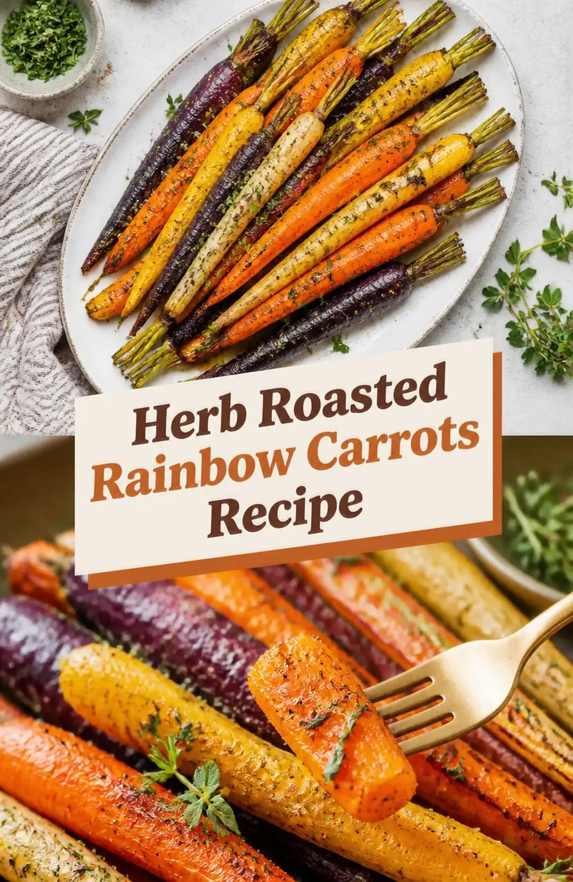Herb Roasted Rainbow Carrots Recipe - close-up of the finished dish