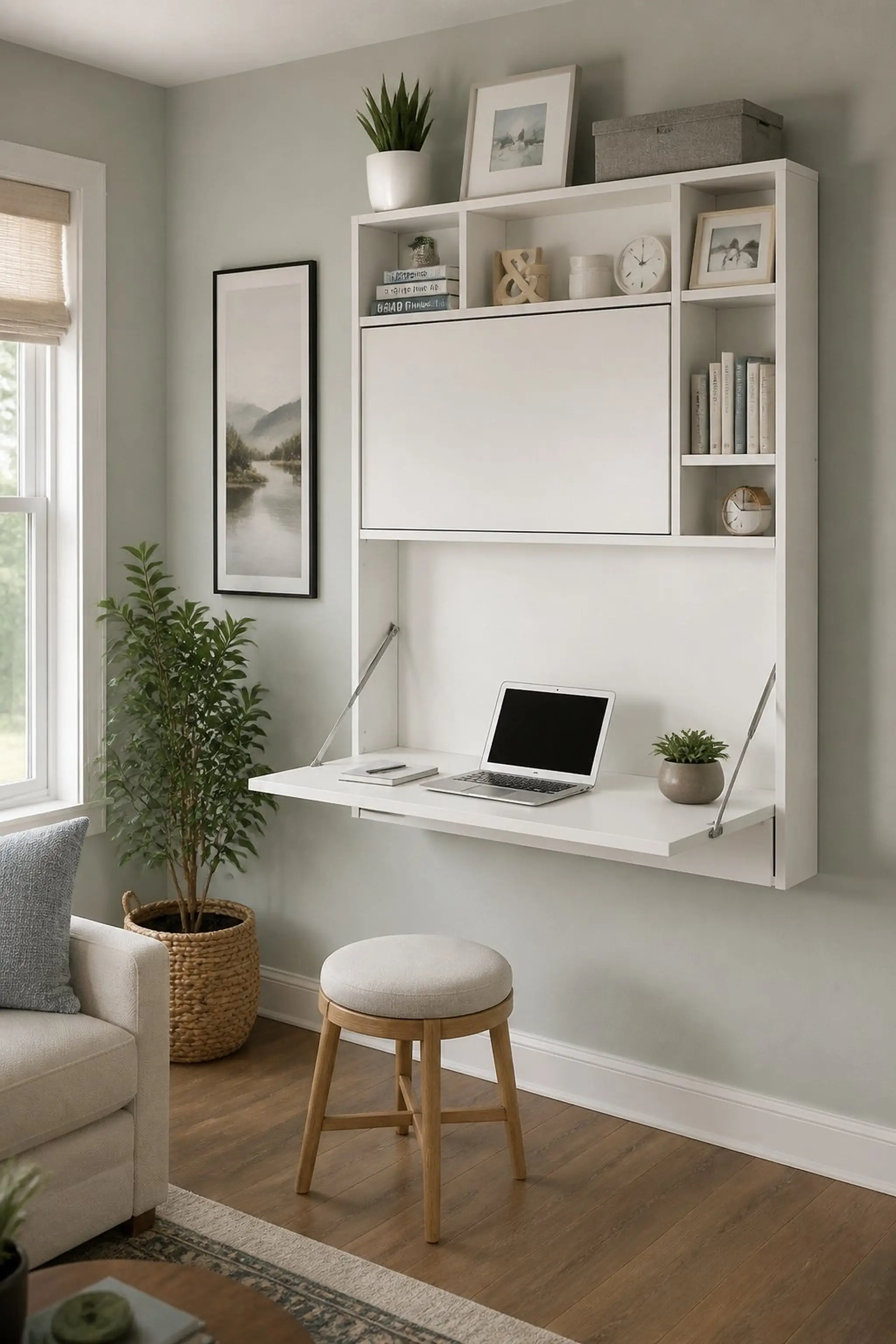 Fold-away wall desk doubles as play surface and storage