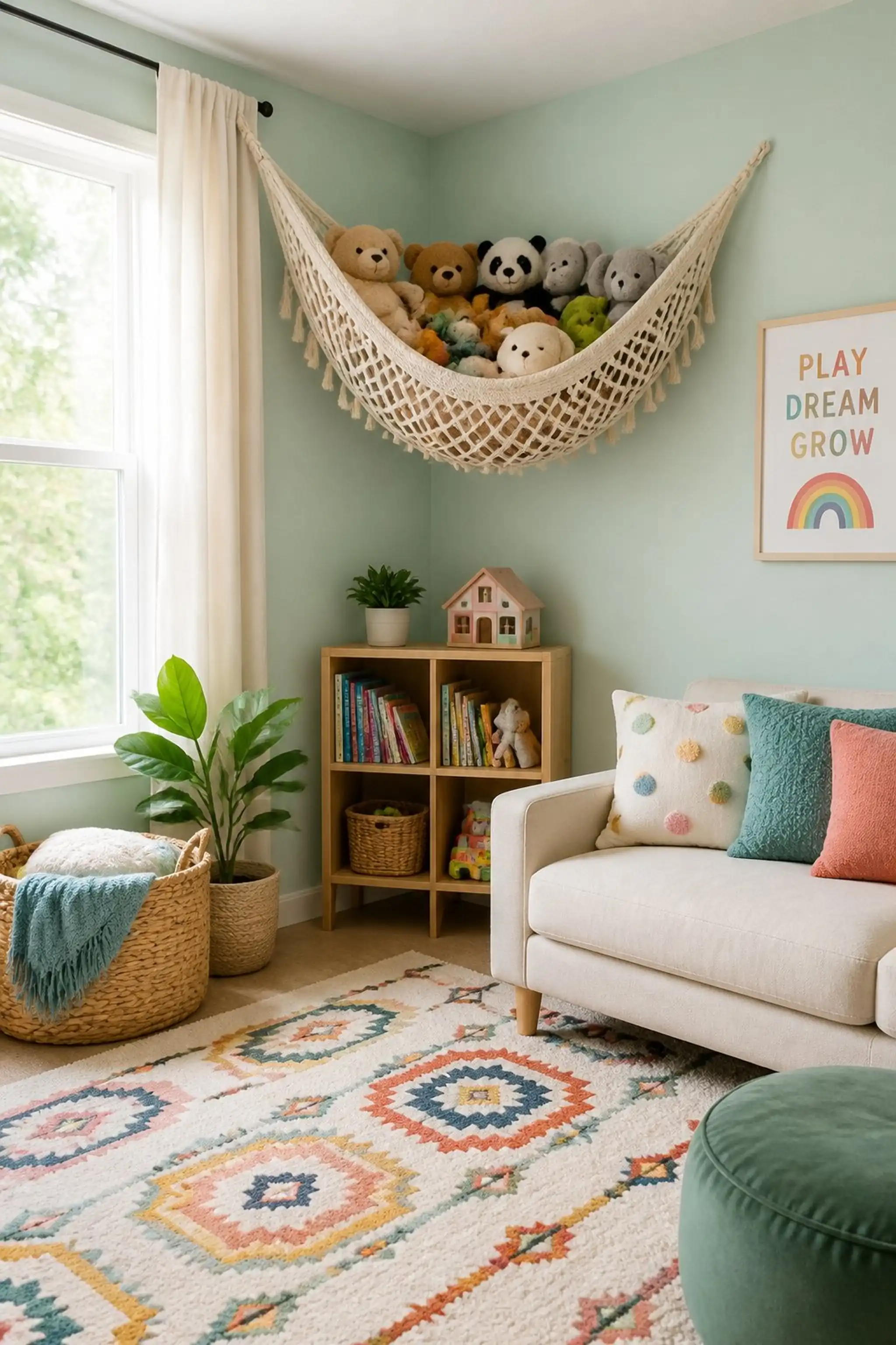 Toy hammock keeps plush friends off the ground