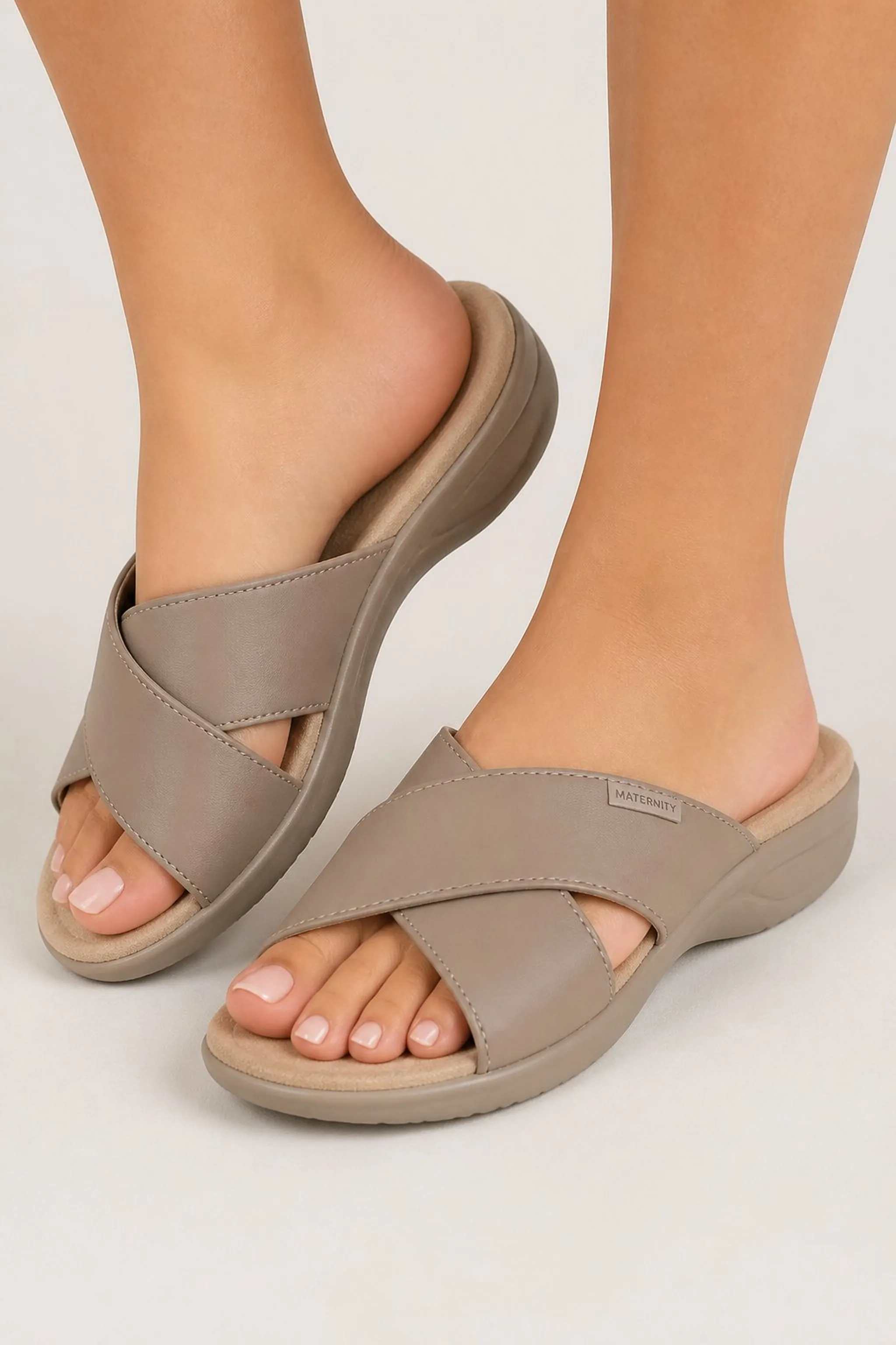 Smooth slip-on maternity sandals with arch support