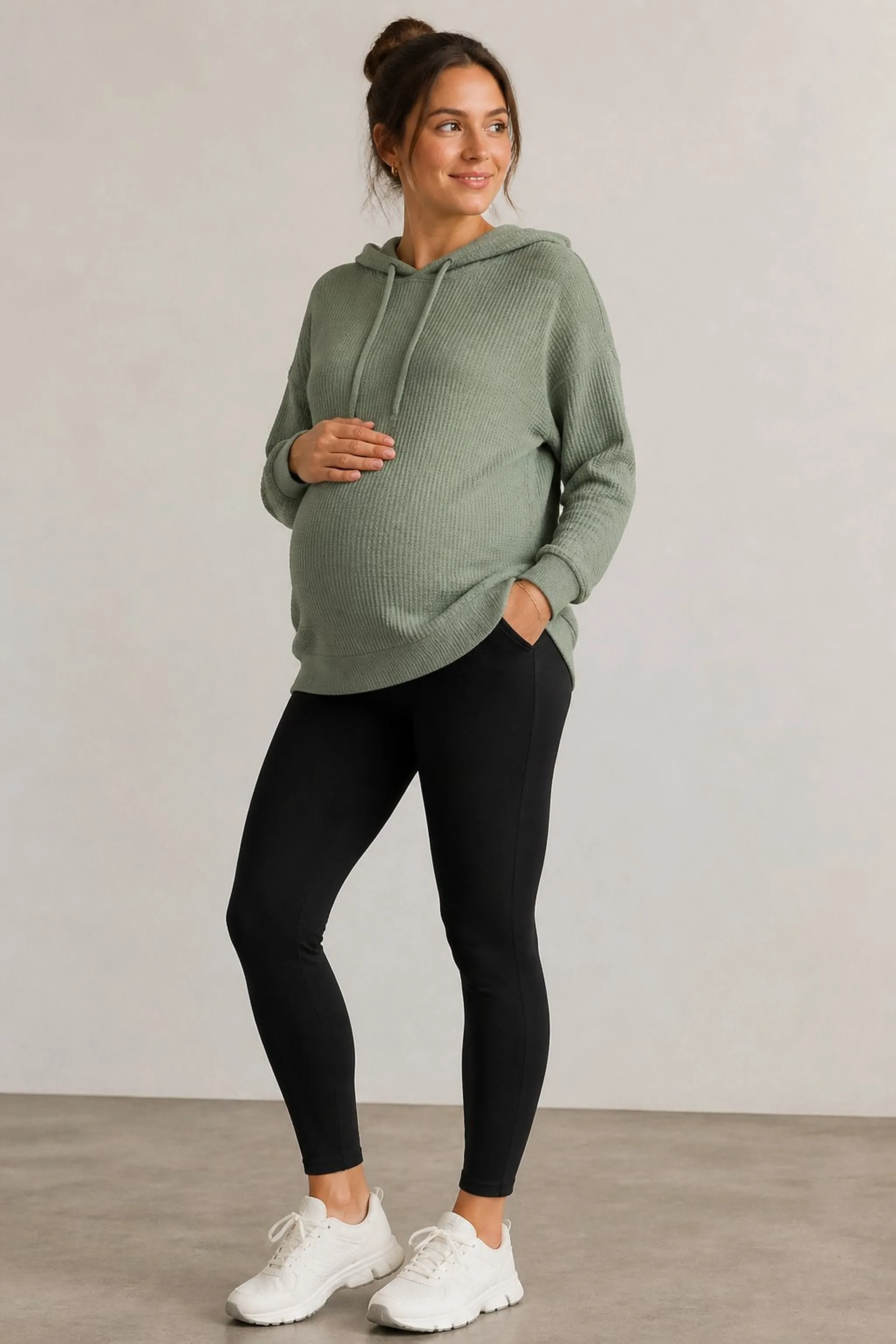 Soft knit maternity hoodie with drop shoulders