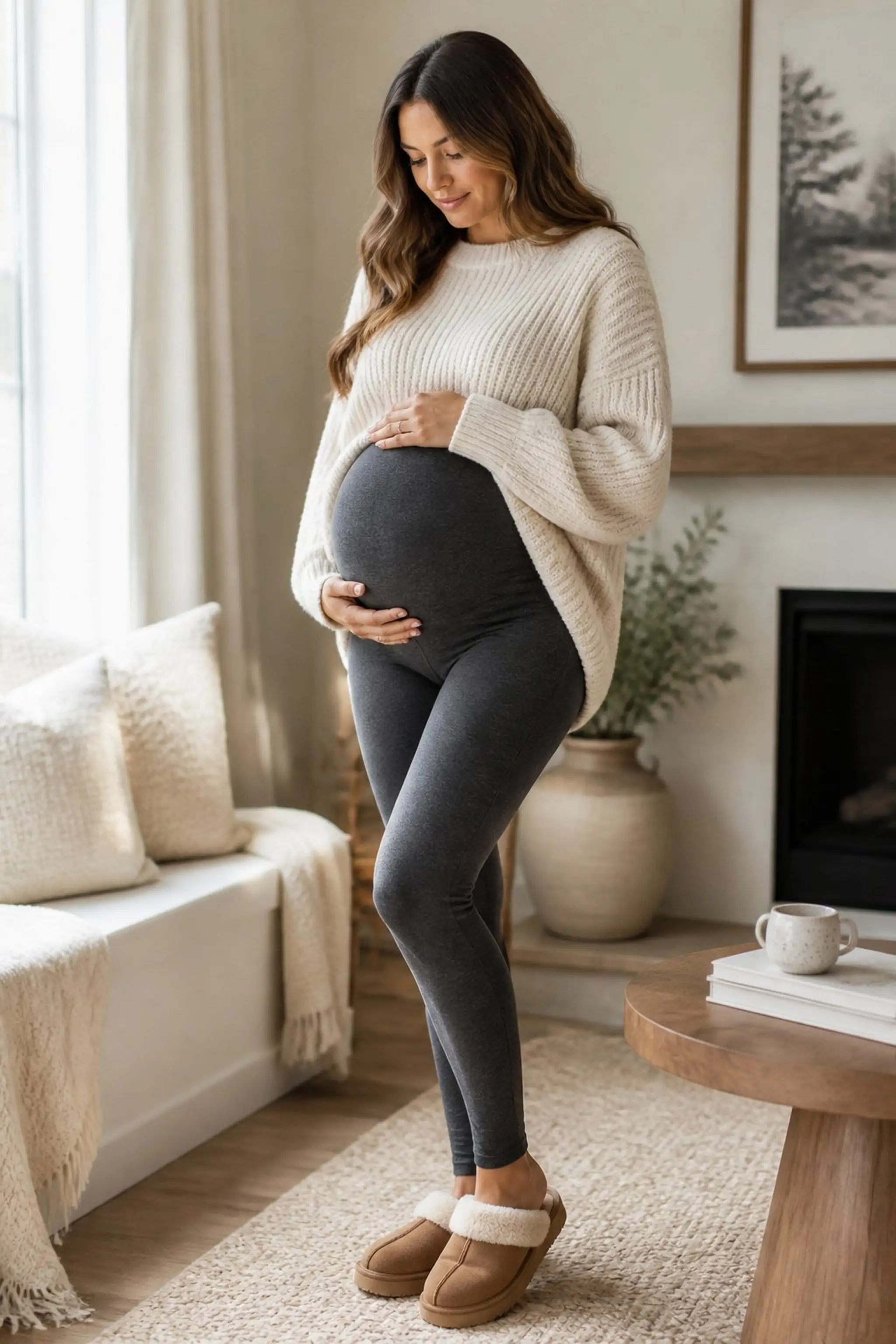 Thermal maternity leggings for chilly mornings