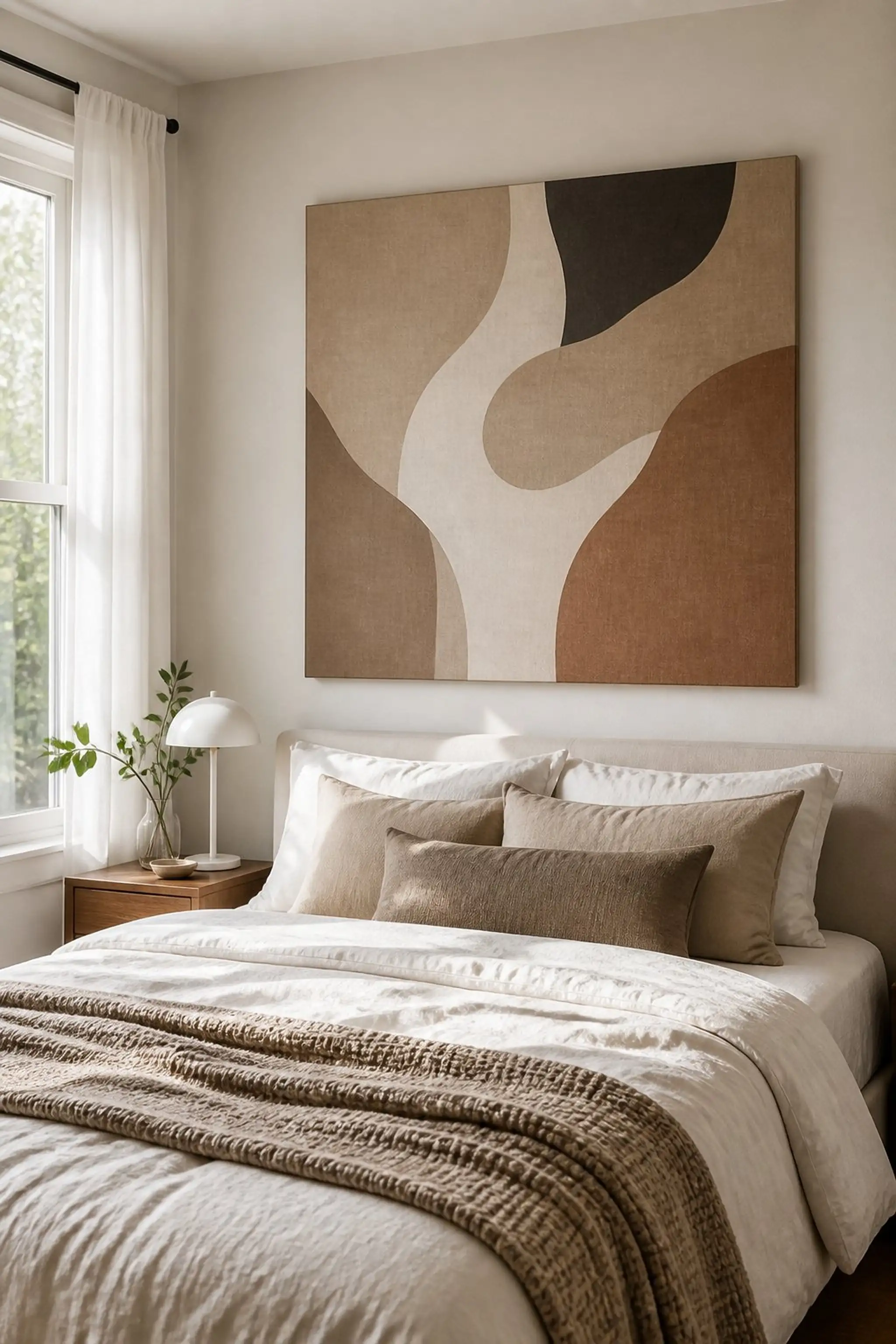 Fabric tension curtains as wall art substitutes