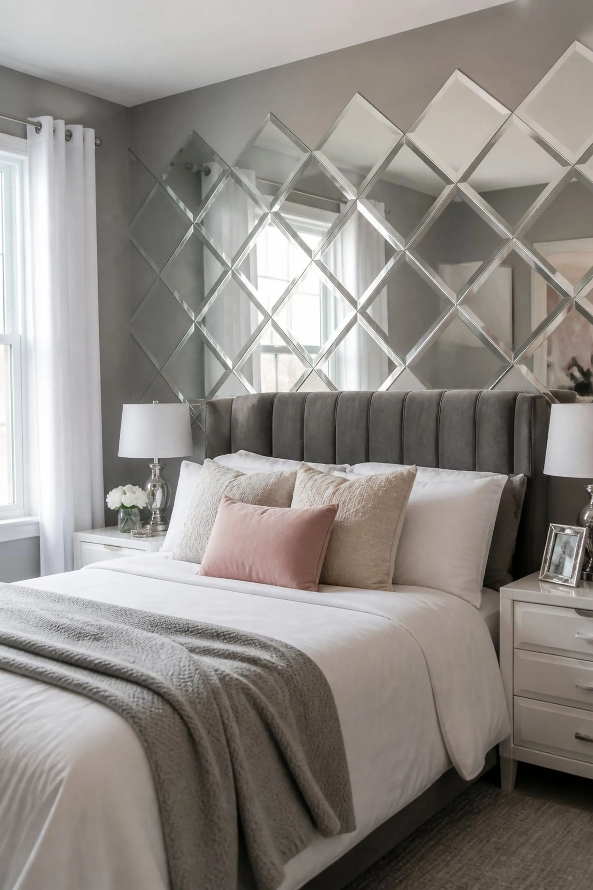 Peel-and-stick mirrored tiles for dimension