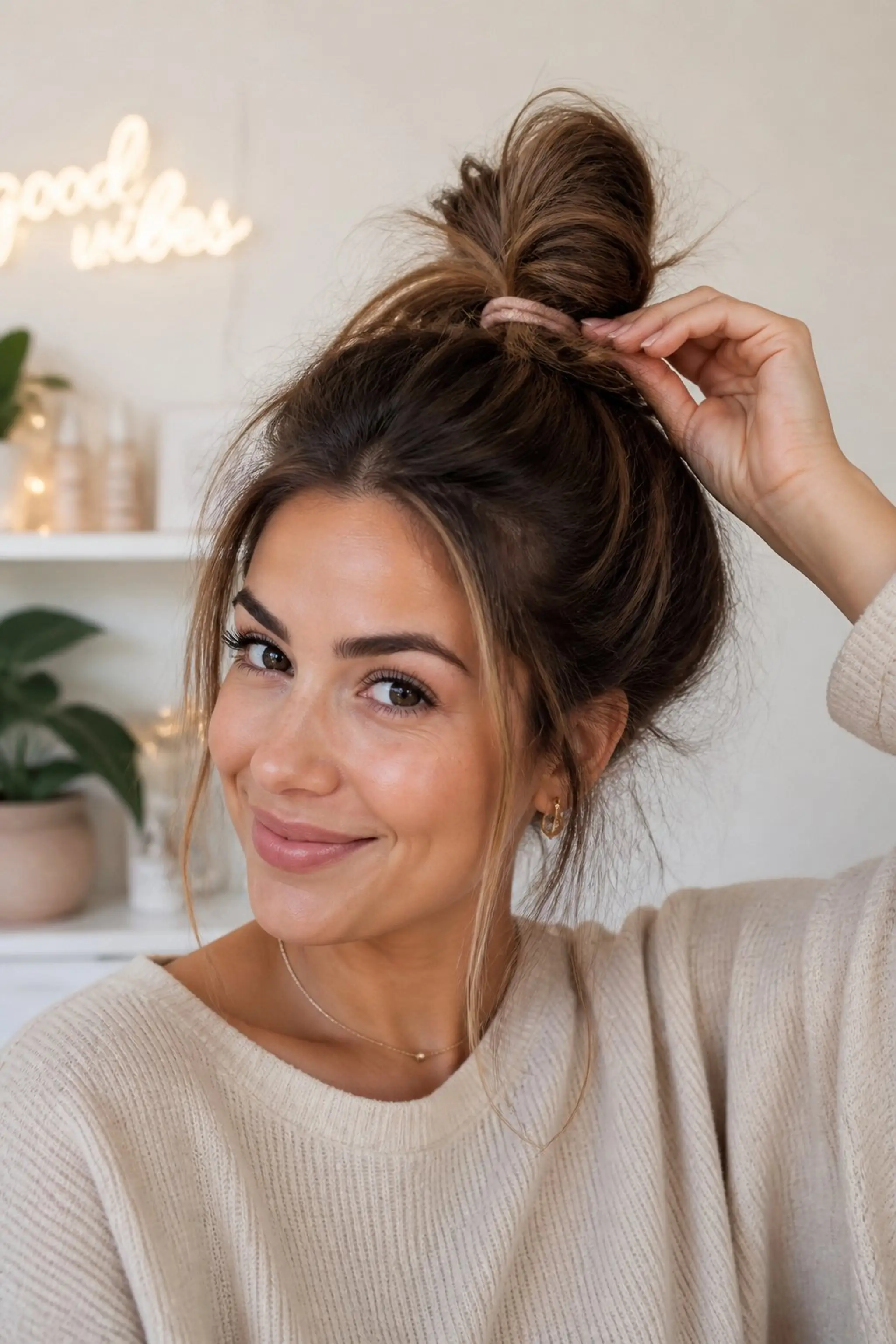 Casual Top Knot With Natural Flyaways