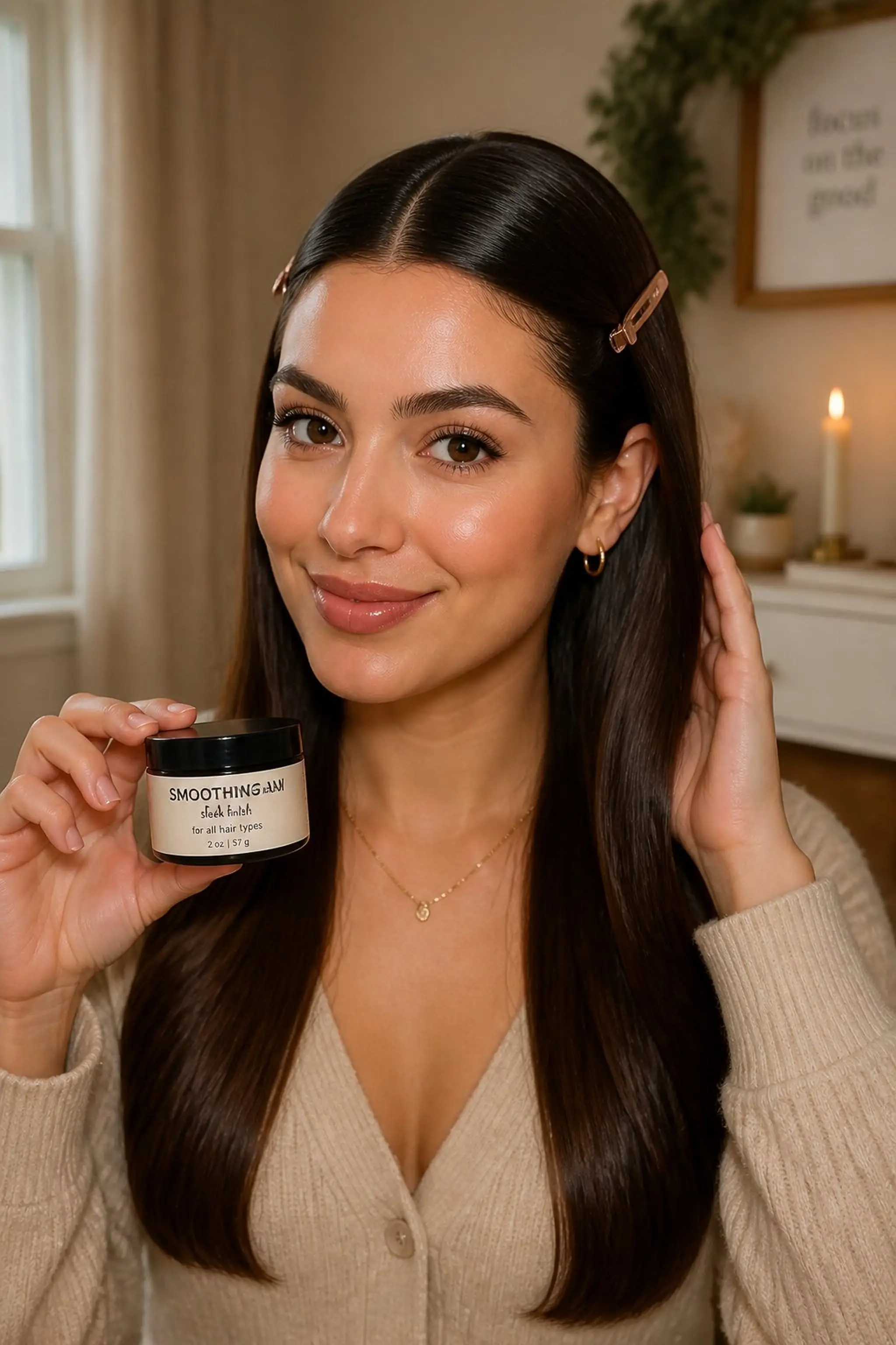 Sleek Middle Part With Tucked-Behind Ears