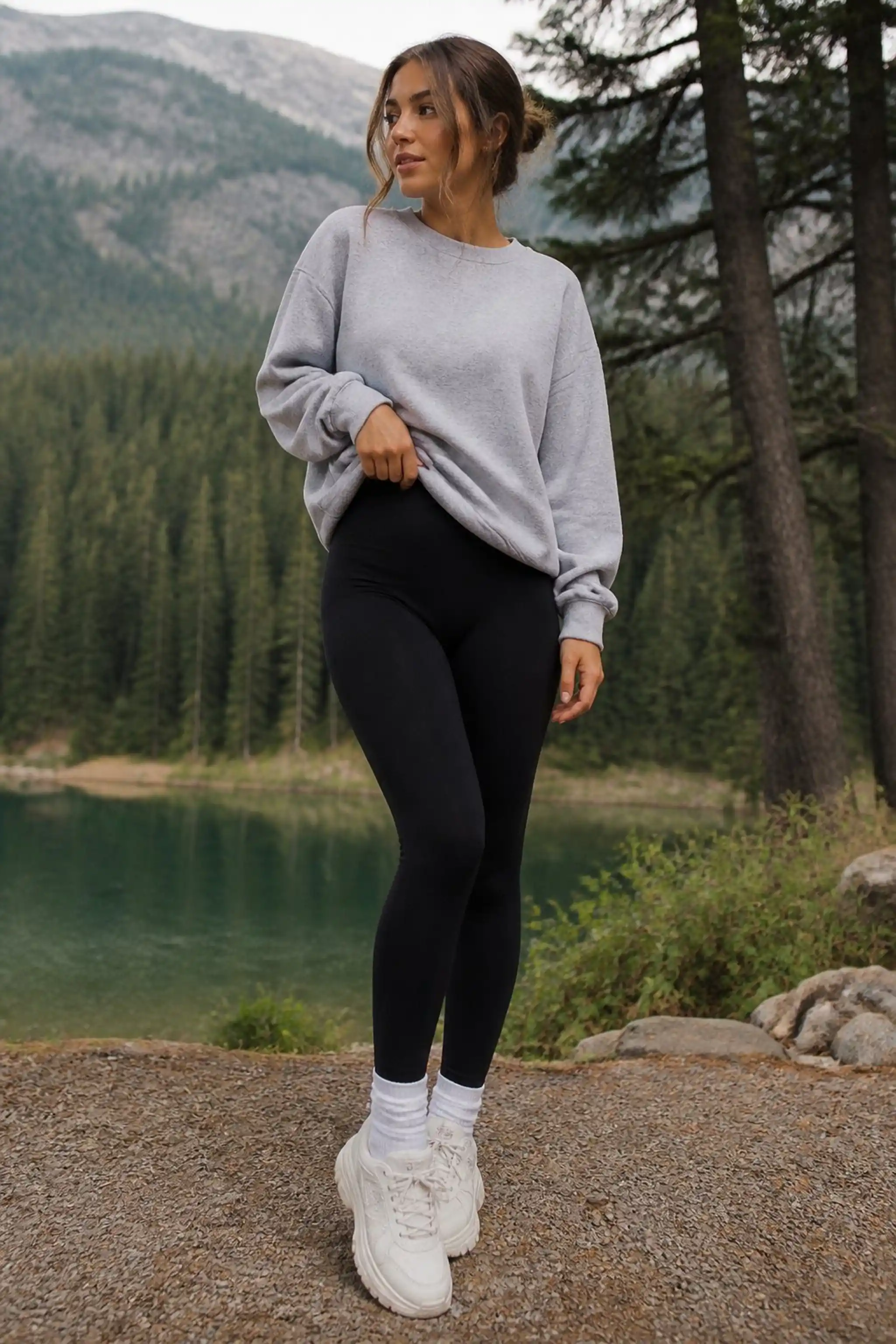 Athleisure mix: leggings with oversized sweatshirt