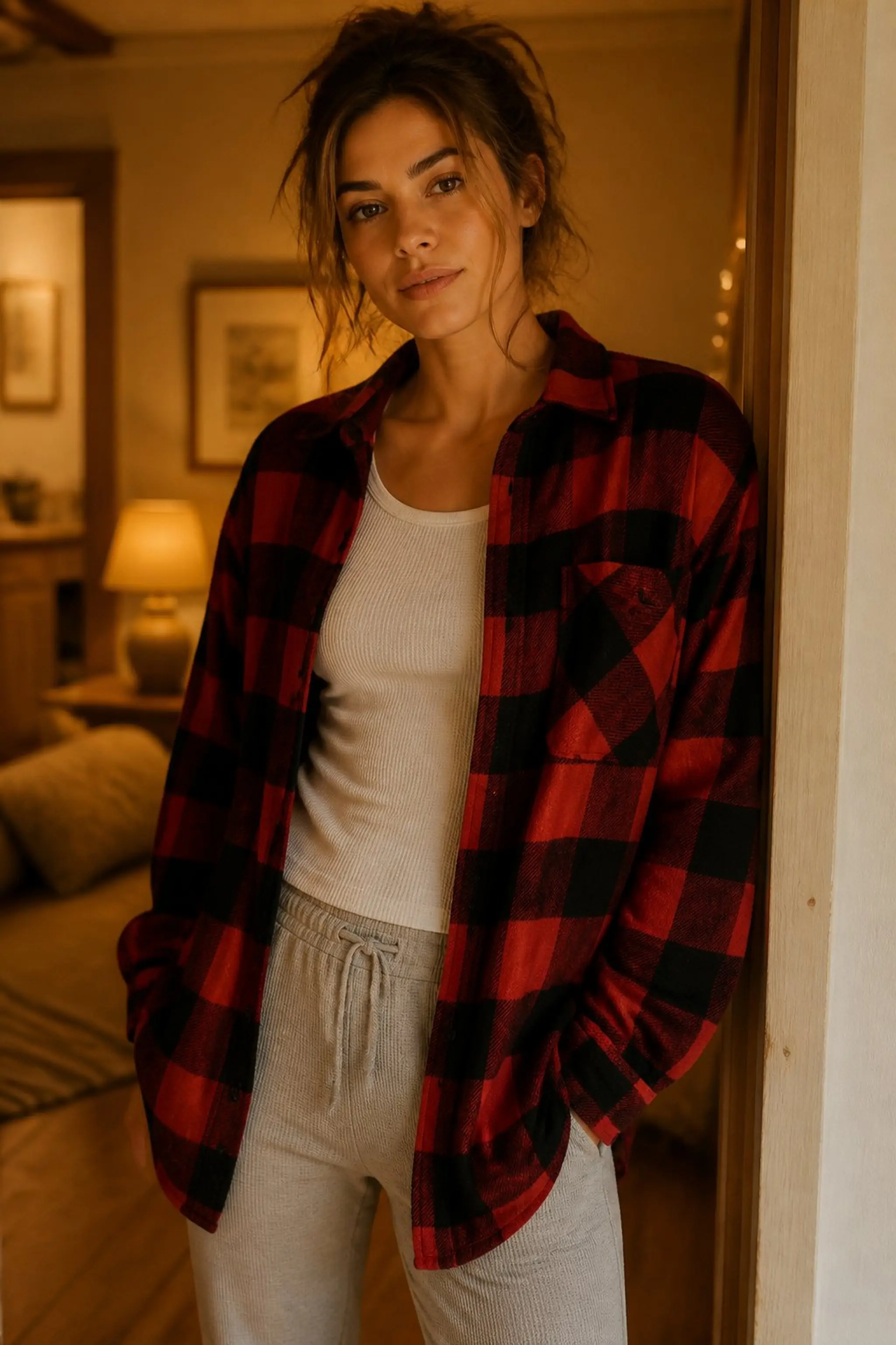 Oversized flannel shirt for layering ease