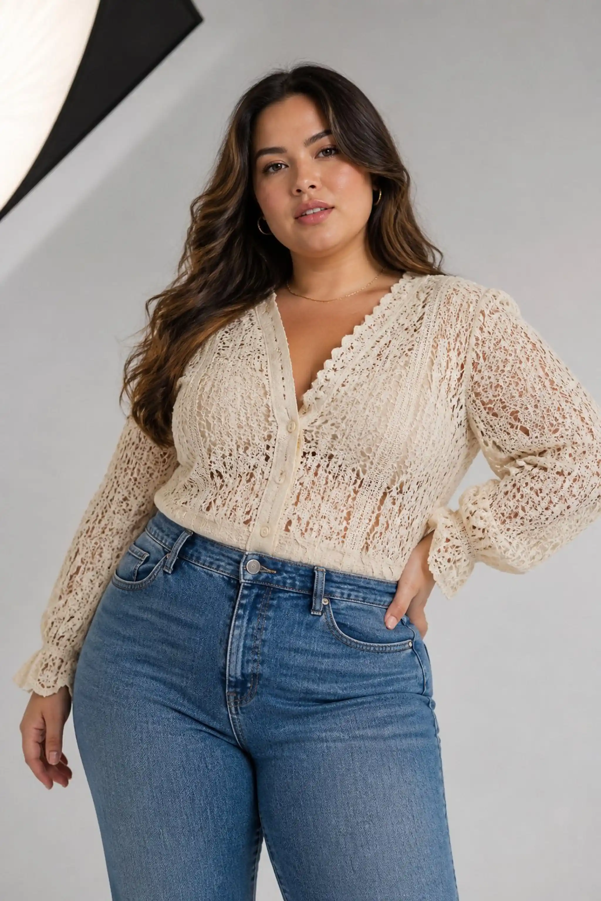 Crochet or lace detailing softens structured pieces
