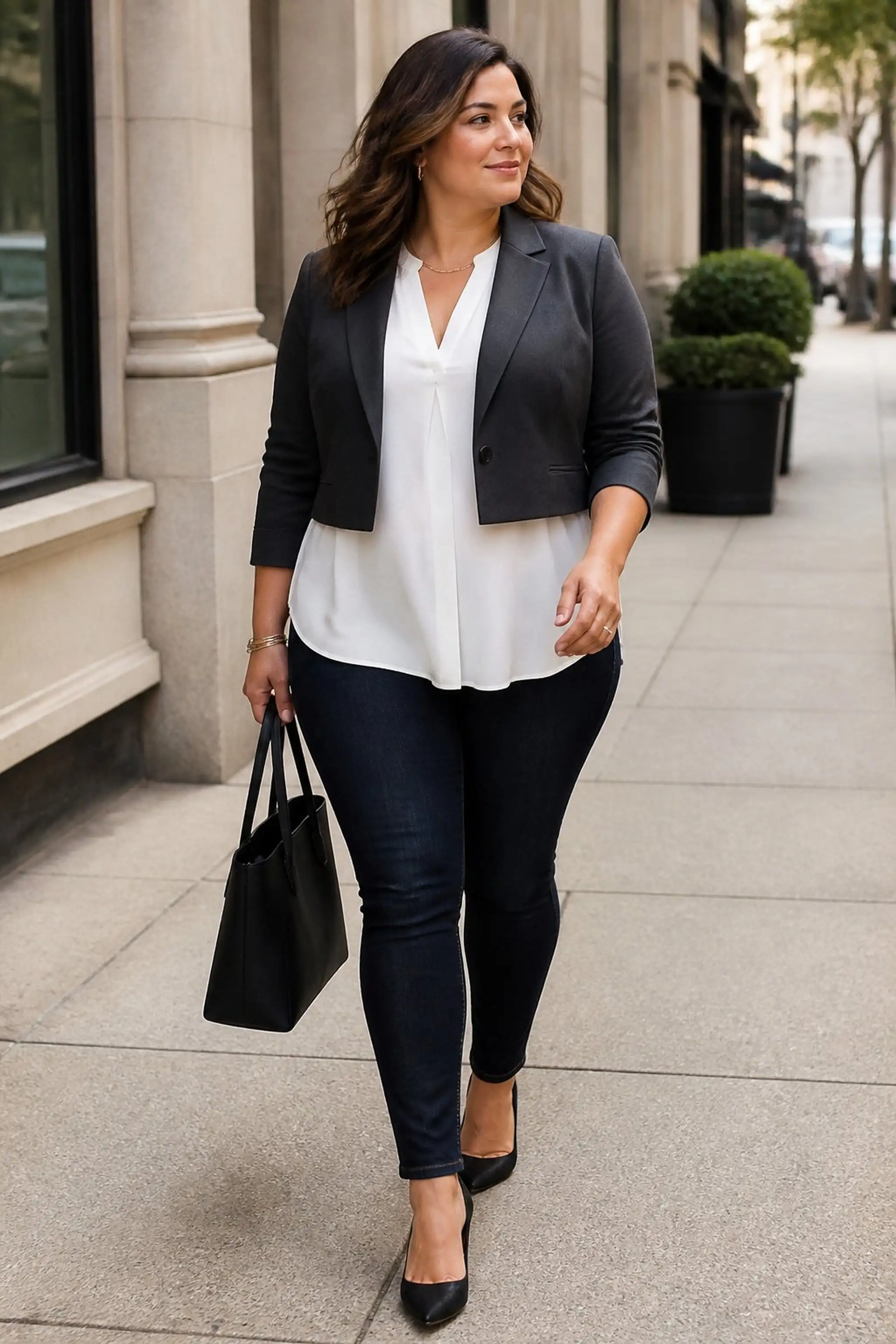 Layering cropped jackets over longer tops